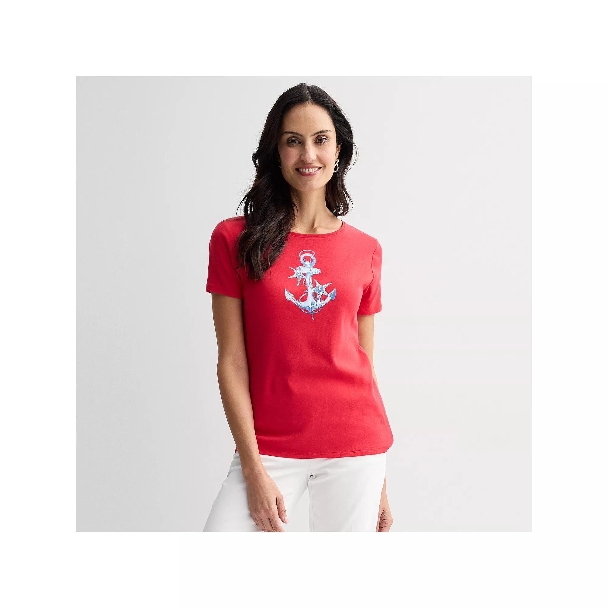 Women's Croft & Barrow® Essential Crewneck Tee, Size: Medium, Poppy Anchor Graphic Product Image