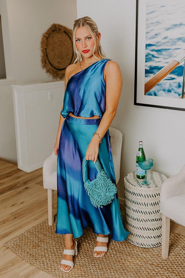 Moonlit Lagoon Satin Top in Blue Product Image