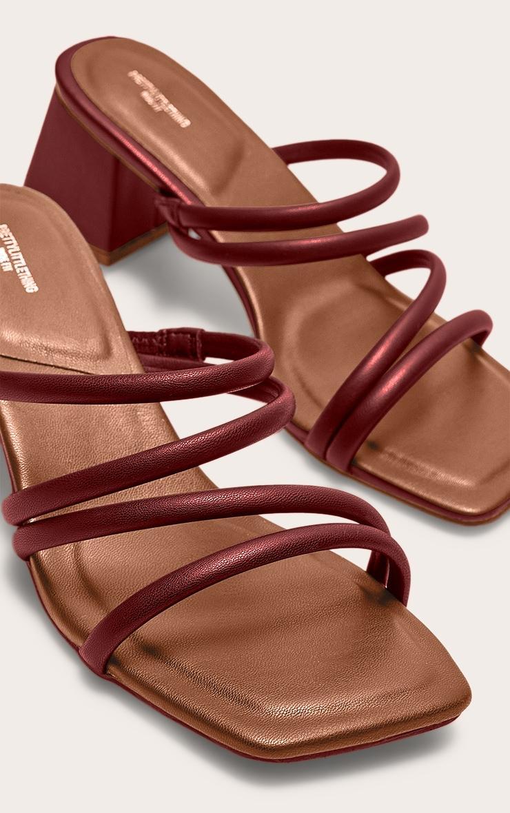 Burgundy Pu Square Toe Strappy Block Heel Mules Product Image