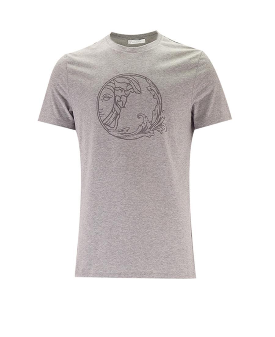 VERSACE Collection Logo Print Crewneck T-shirt In Gray Product Image