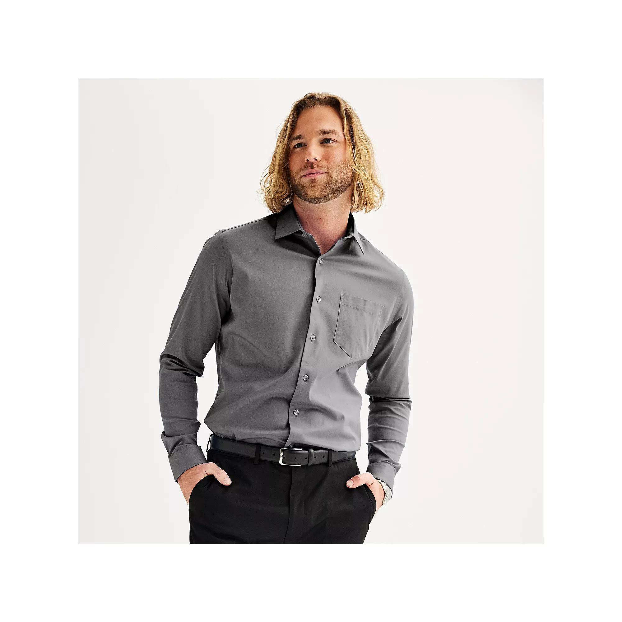 Men's Apt. 9® Regular-Fit Wrinkle Free Dress Shirt, Size: XL-34/35, Gray Haze Product Image