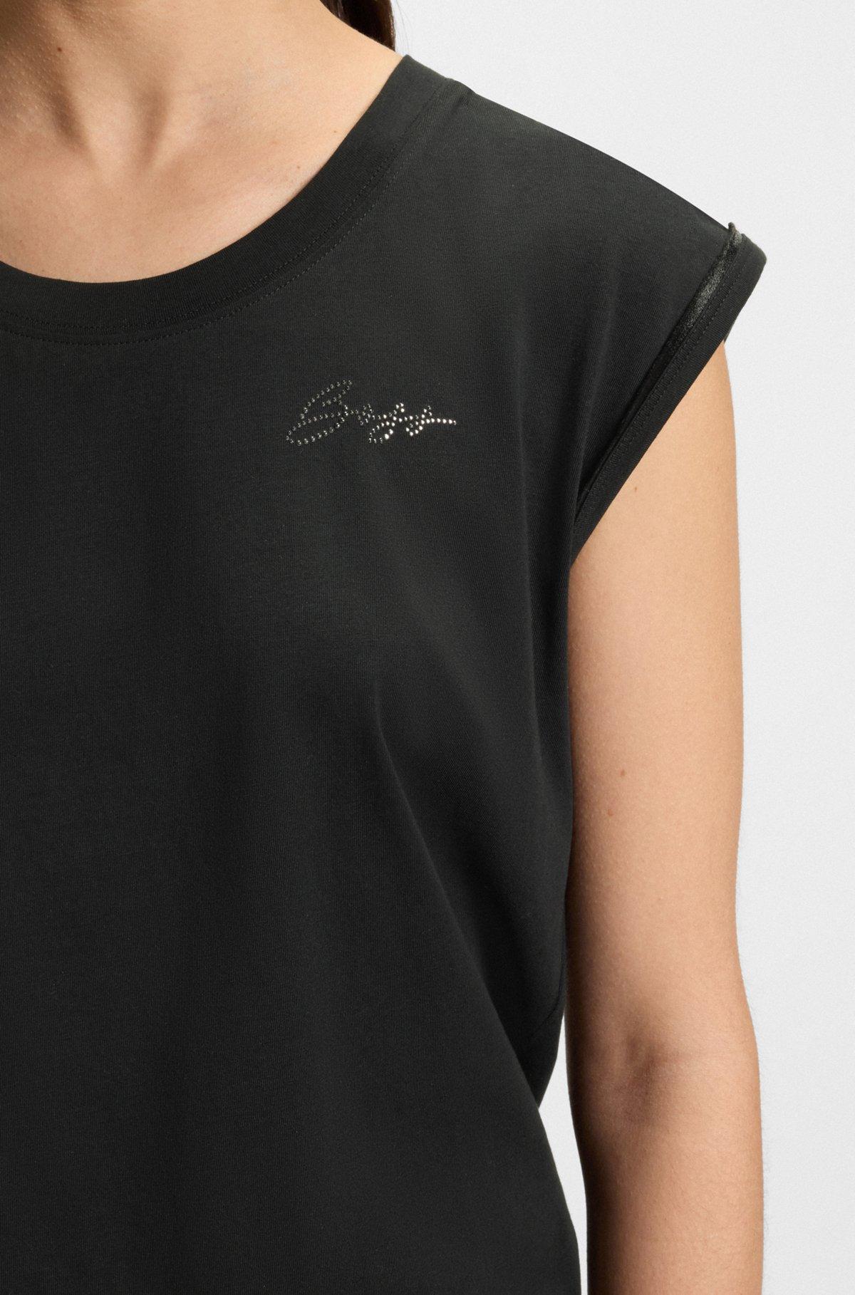 BOSS - Cotton-jersey top with crystal logo - Black Product Image