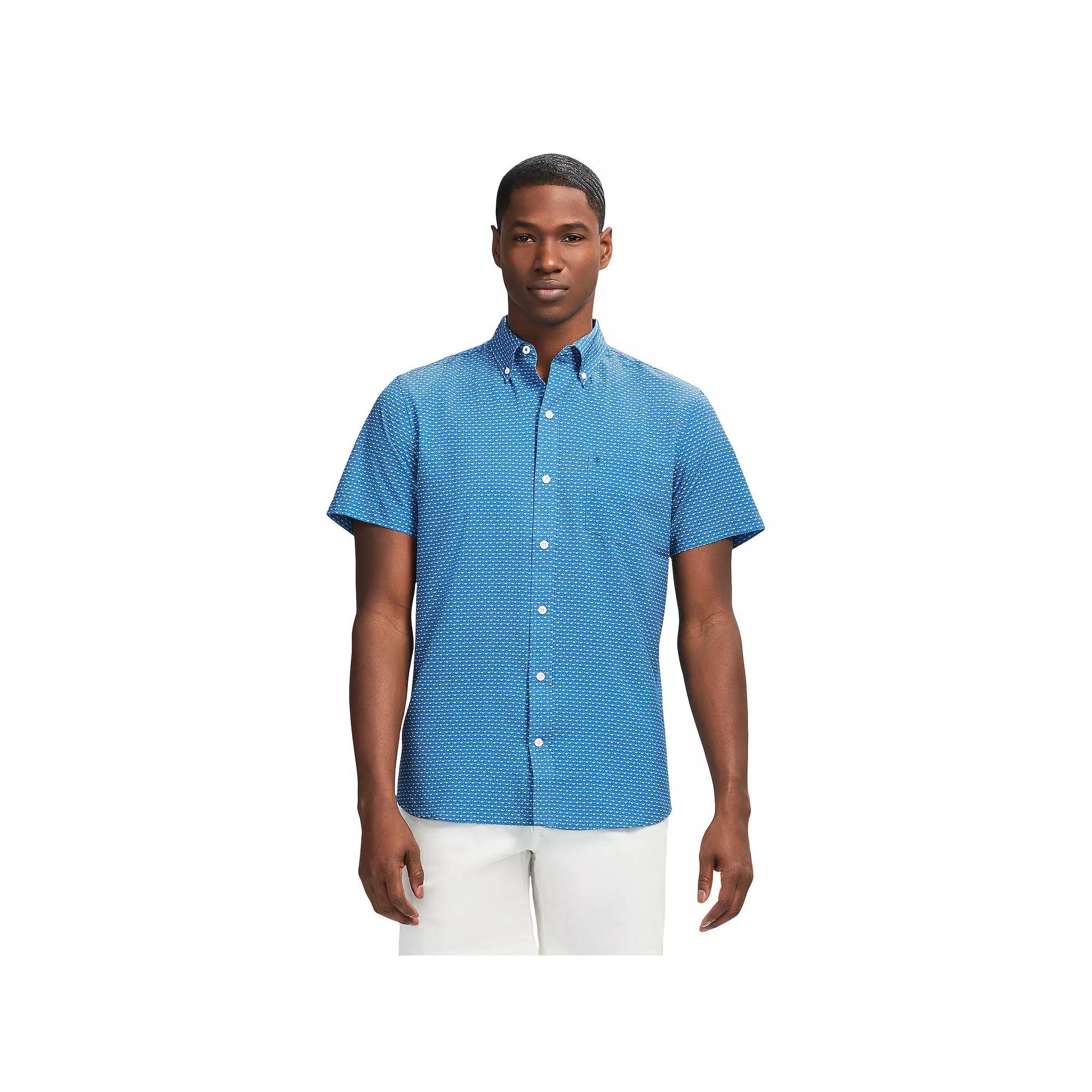 Men's IZOD Breeze Woven Short Sleeve Button Down Shirt, Size: Large, Bright Blue Fish Product Image