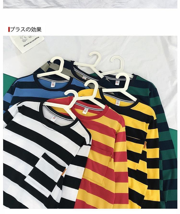 Long-Sleeve Crew Neck Striped T-Shirt Product Image