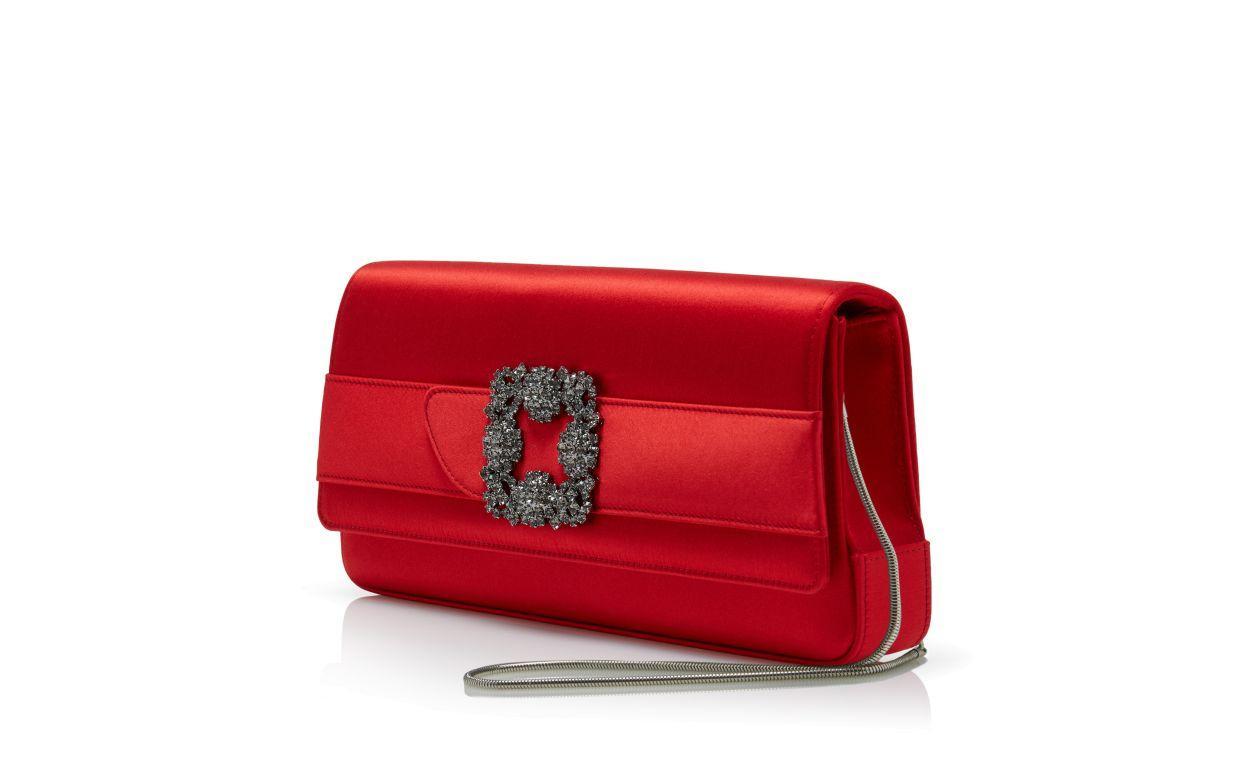 GOTHISI Red Satin Jewel Buckle Clutch Product Image