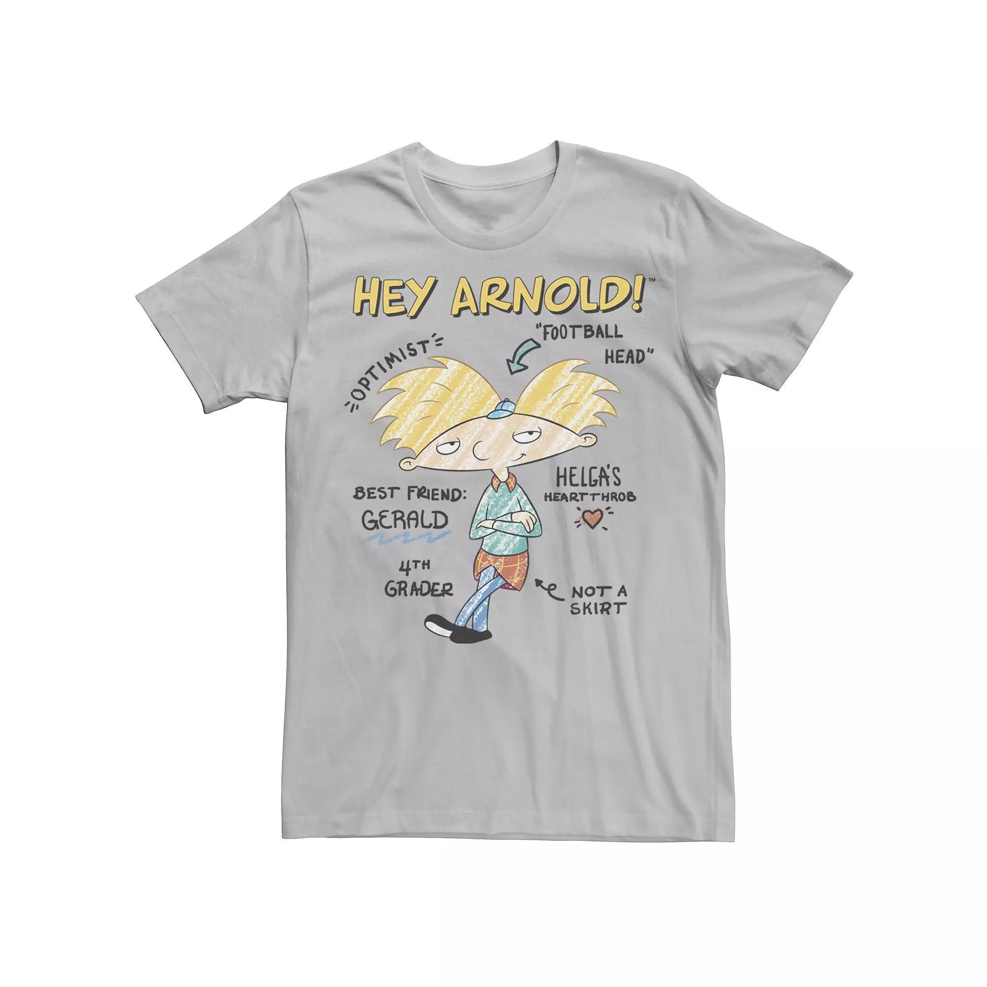 Men's Hey Arnold Attribute Diagram Sketch Tee, Size: Small, Silver Product Image