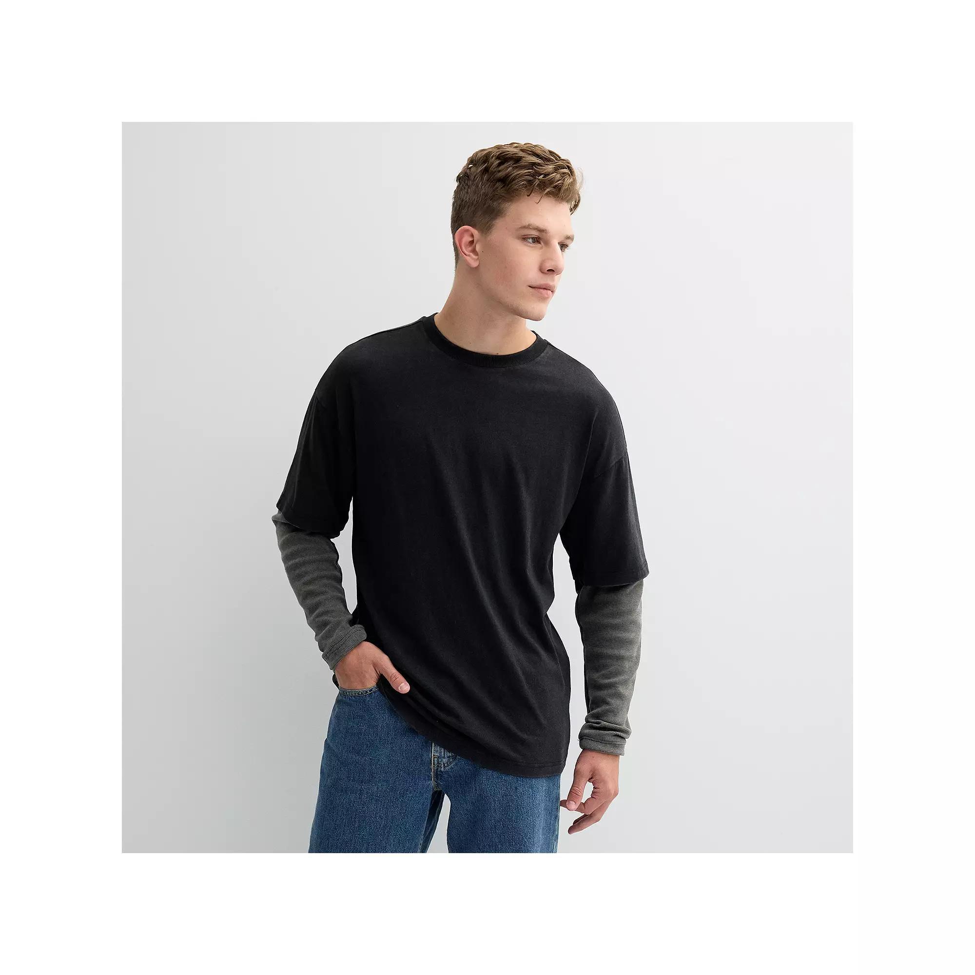 Men's Hollywood Long Sleeve Oversized Mock Two-Fer Tee, Size: Large, Overcast Product Image