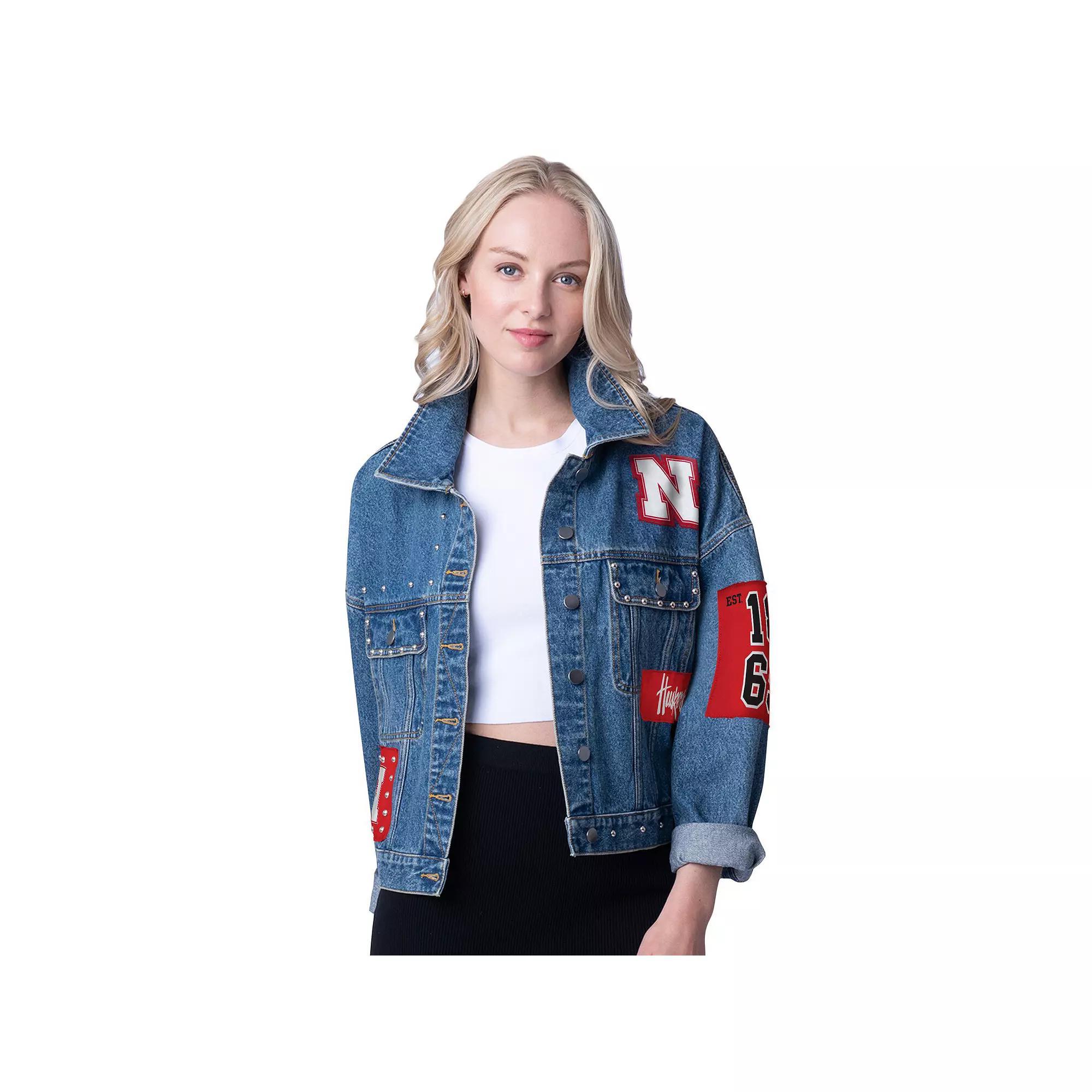 Women's G-III 4Her by Carl Banks Denim Nebraska Huskers Game Ball Patches and Studs Full-Button Jacket,  Product Image