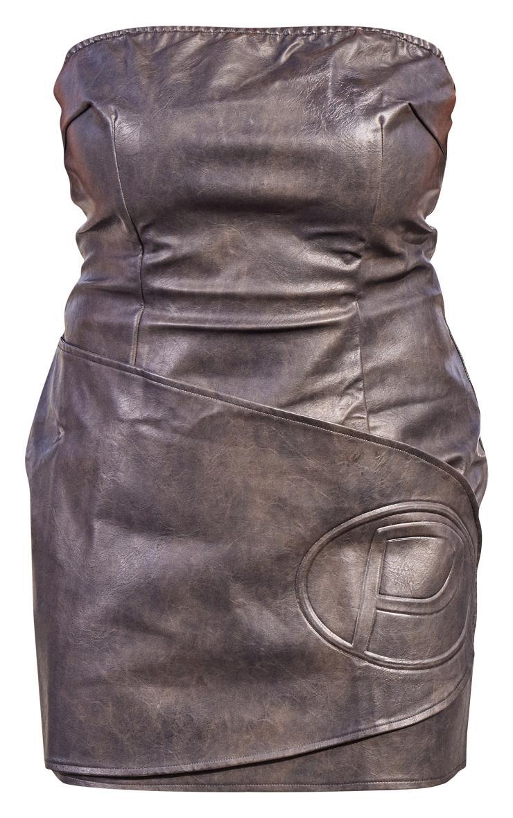 Plus Washed Black Faux Leather P Wrap Bandeau Dress Product Image