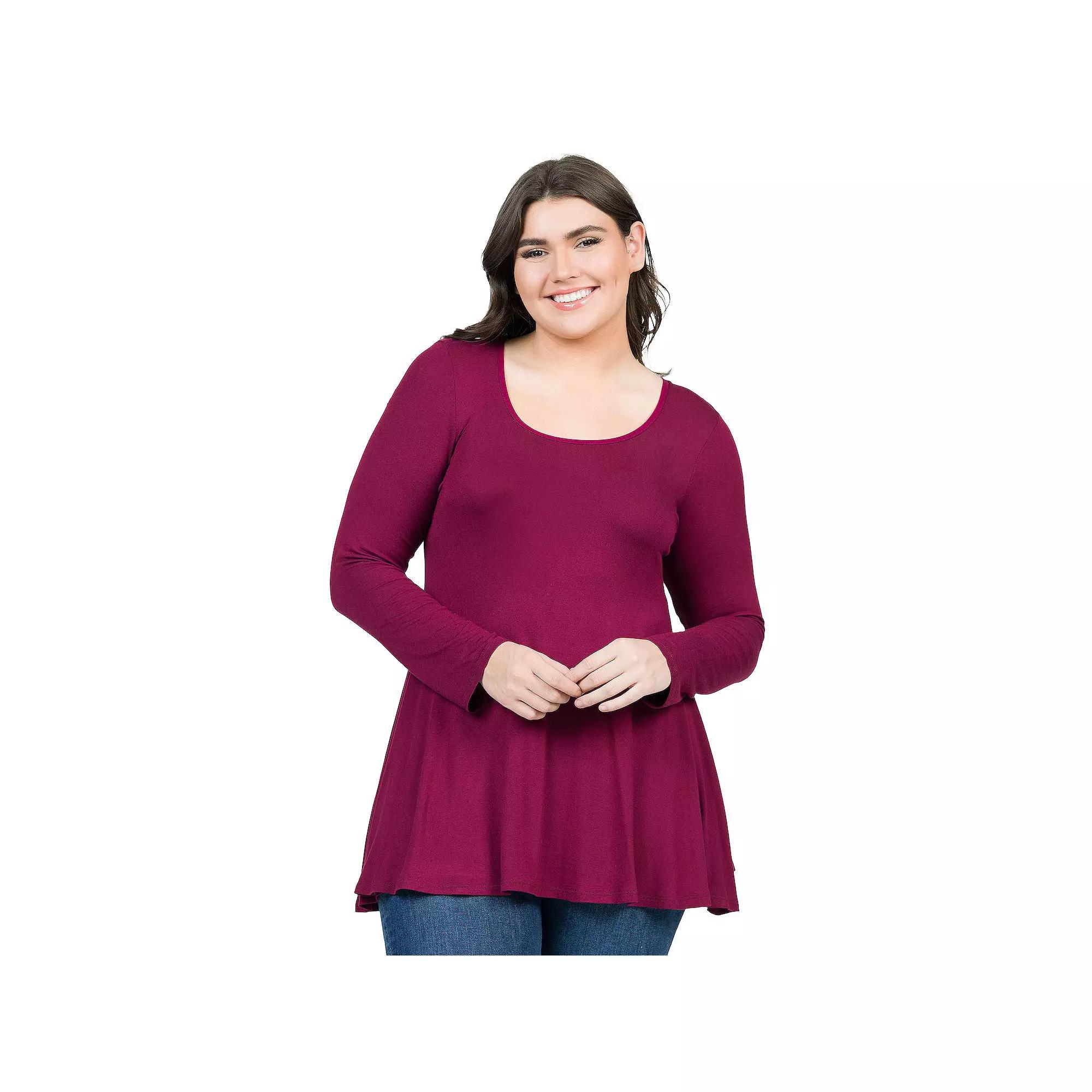 Plus Size 24Seven Comfort Apparel Poised Long Sleeve Swing Tunic Top, Women's, Size: 3XL, Purple Product Image