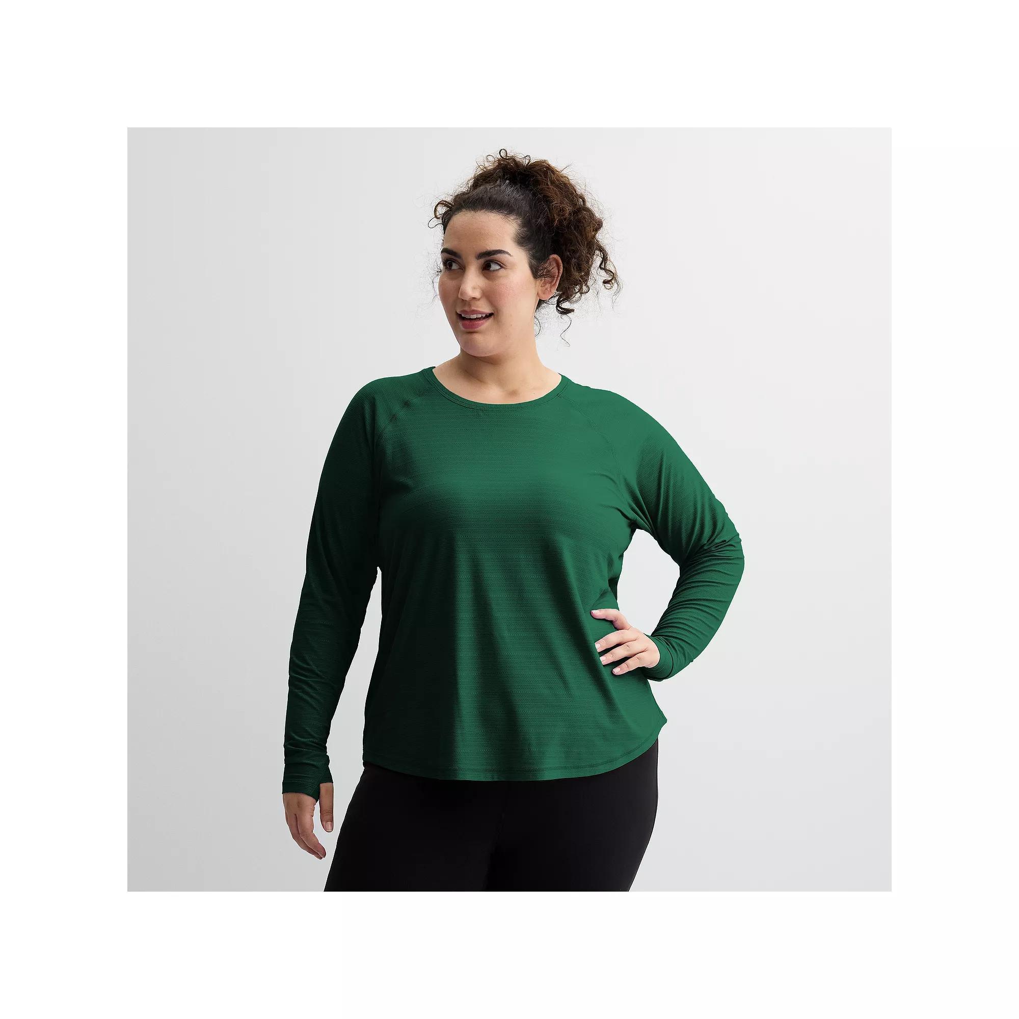Plus Size Tek Gear® Mesh Long Sleeve T-Shirt, Women's, Size: 1XL, Rugged Green Product Image