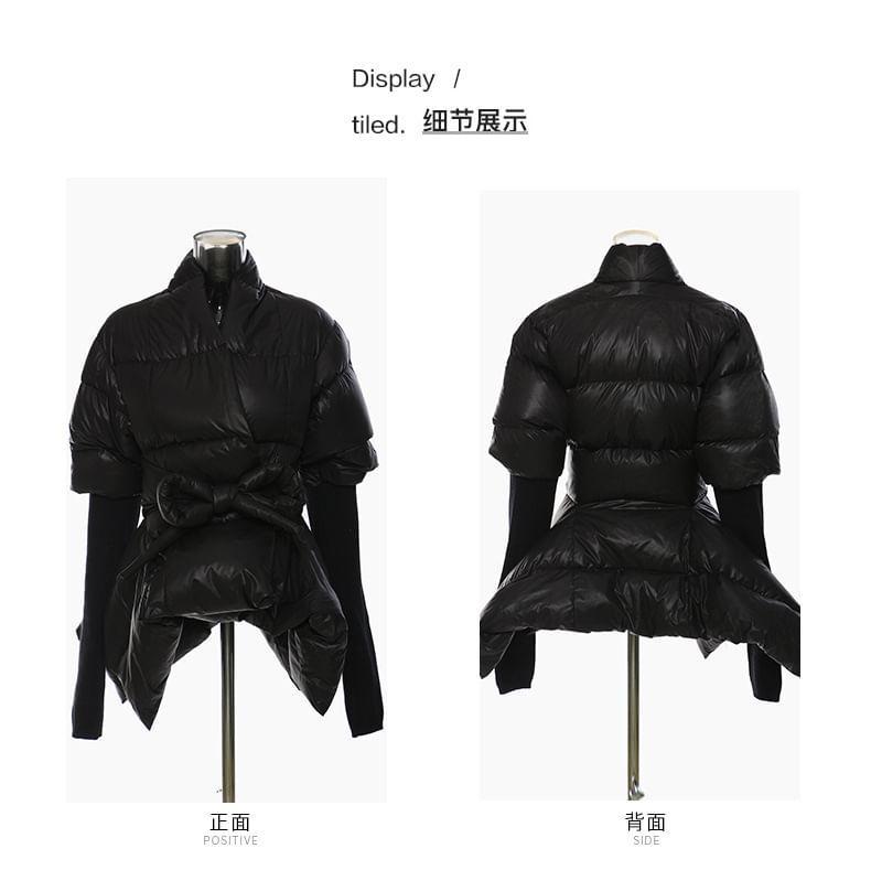 V-Neck Camouflage Print Belted Wrap Puffer Coat Product Image