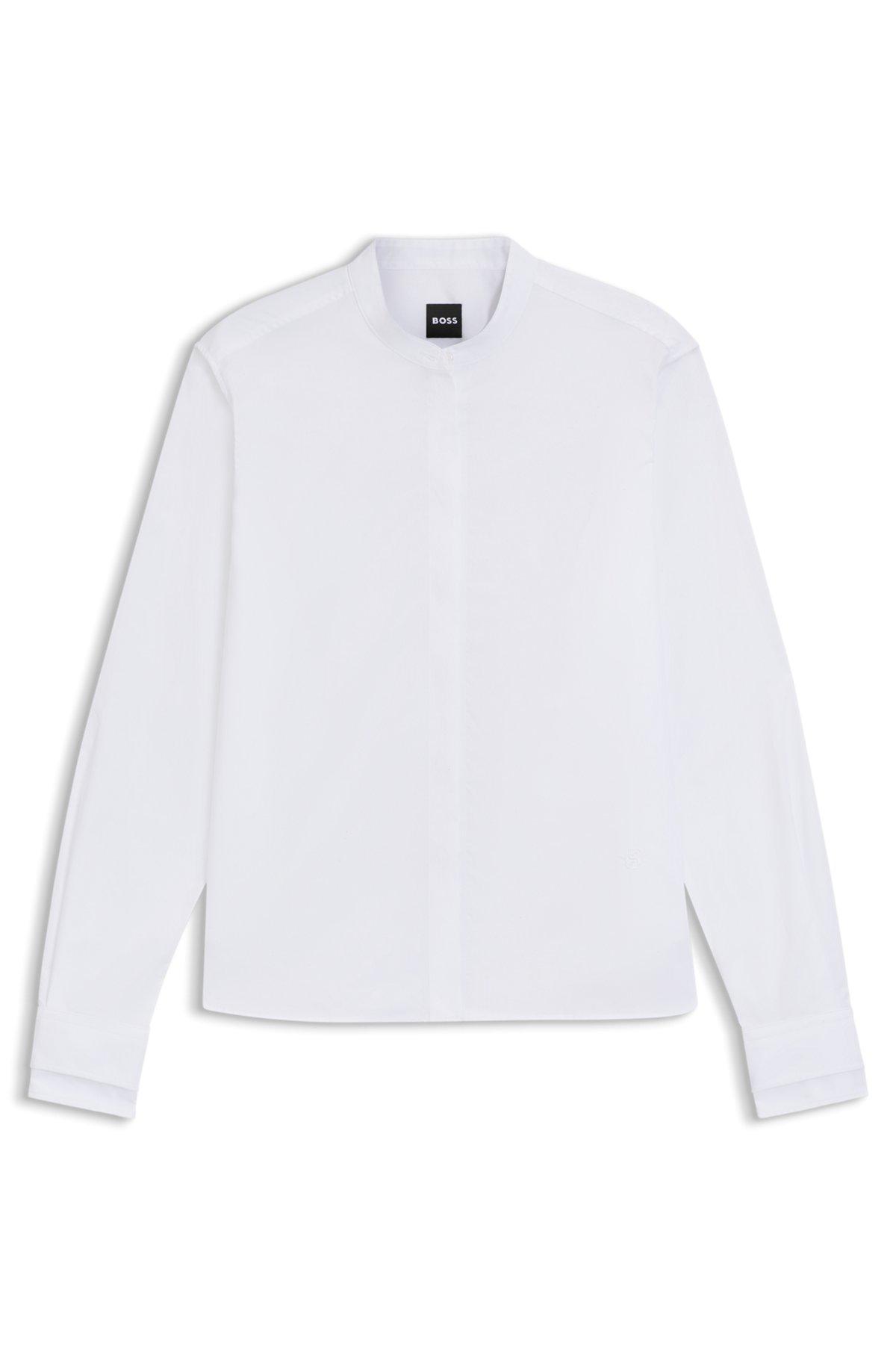 BOSS - Regular-fit blouse in cotton poplin with concealed placket - White Product Image