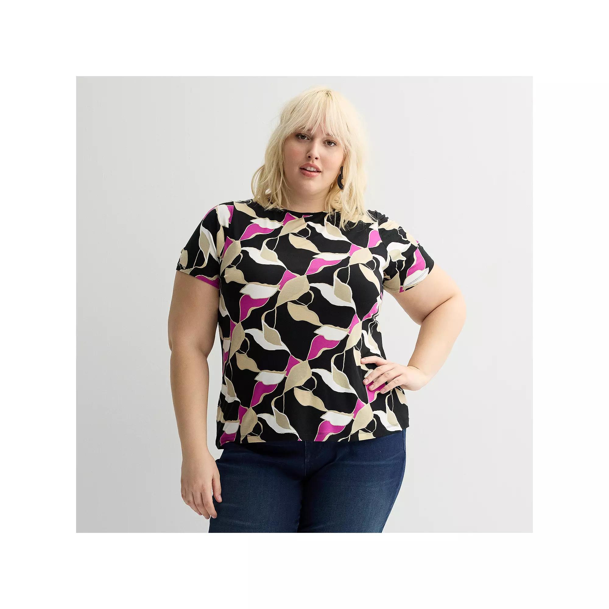 Plus Size Nine West Essential Crewneck Tee, Women's, Size: 1XL, Black Abstract Product Image