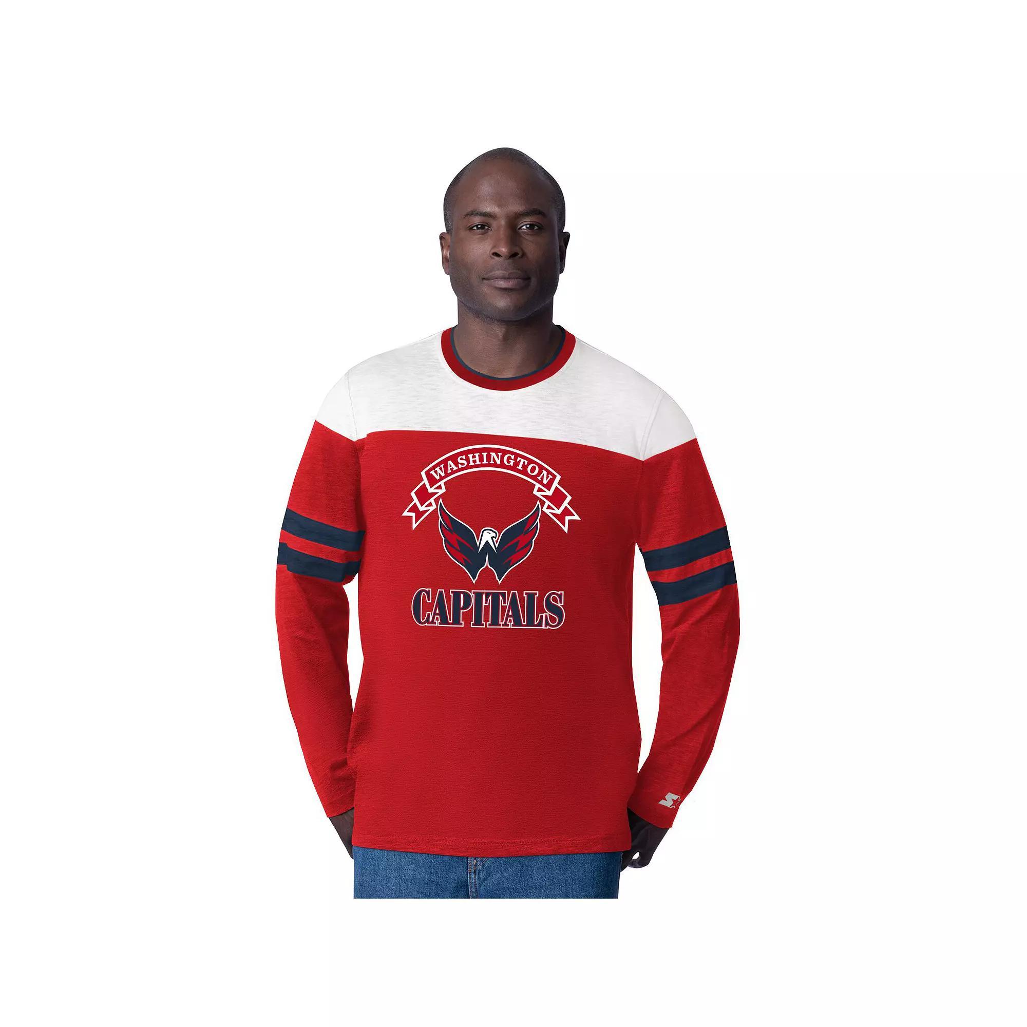 Men's Starter Red Washington Capitals Blitz Durene Long Sleeve T-Shirt,  Product Image