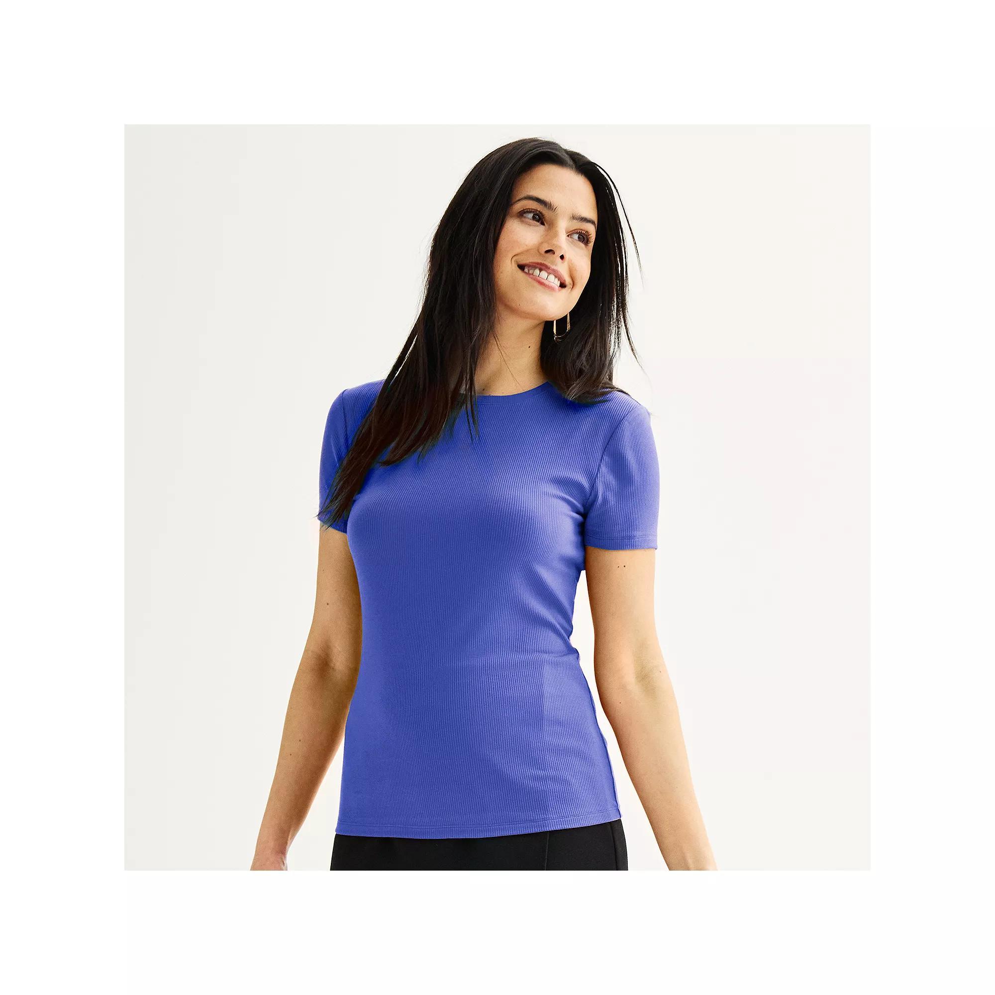 Women's Nine West Fitted Ribbed Crewneck Top, Size: Large, Wesley Purple Product Image