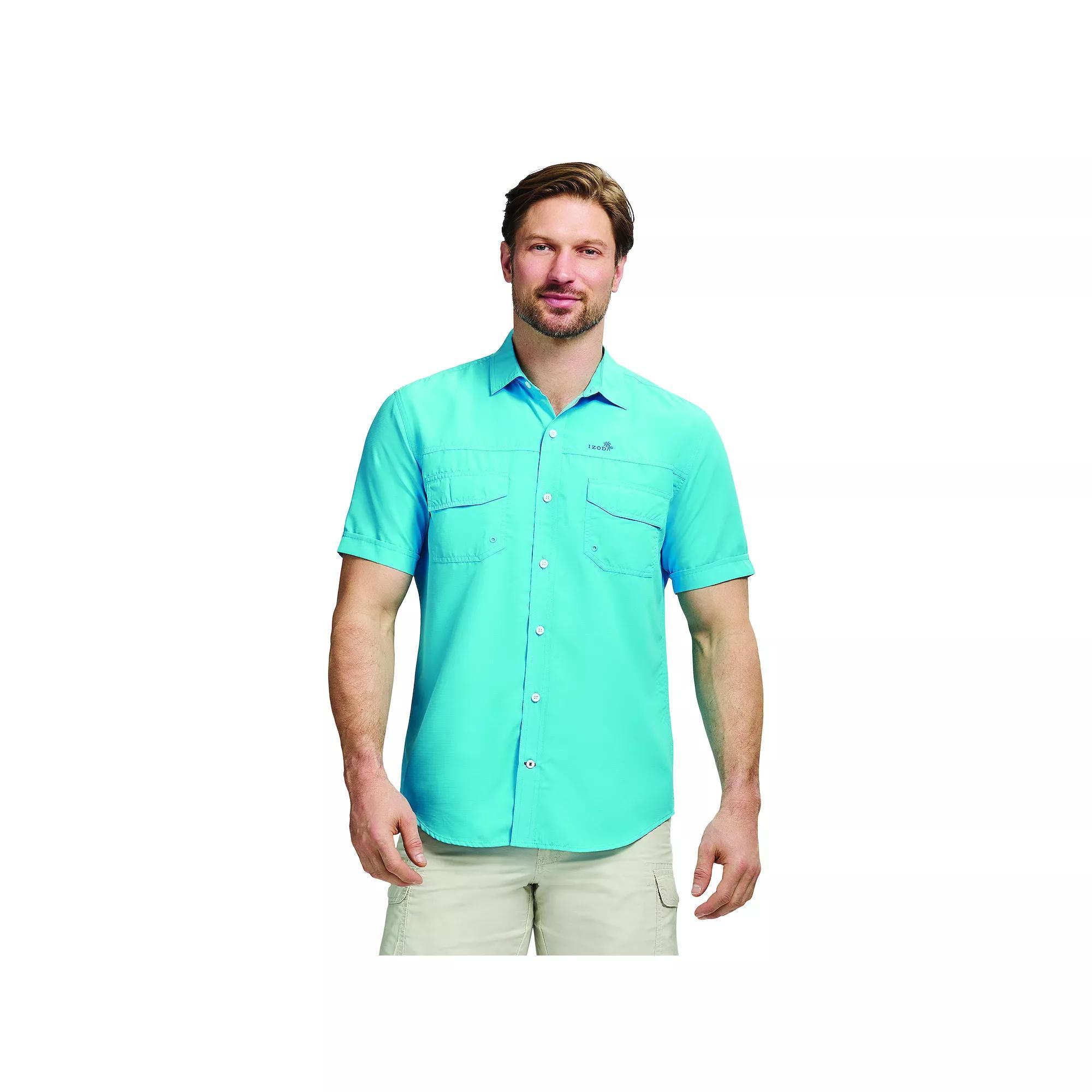 Men's IZOD Sunshield Performance Short Sleeve Button Down Shirt, Size: XL, Aquarius Solid Product Image