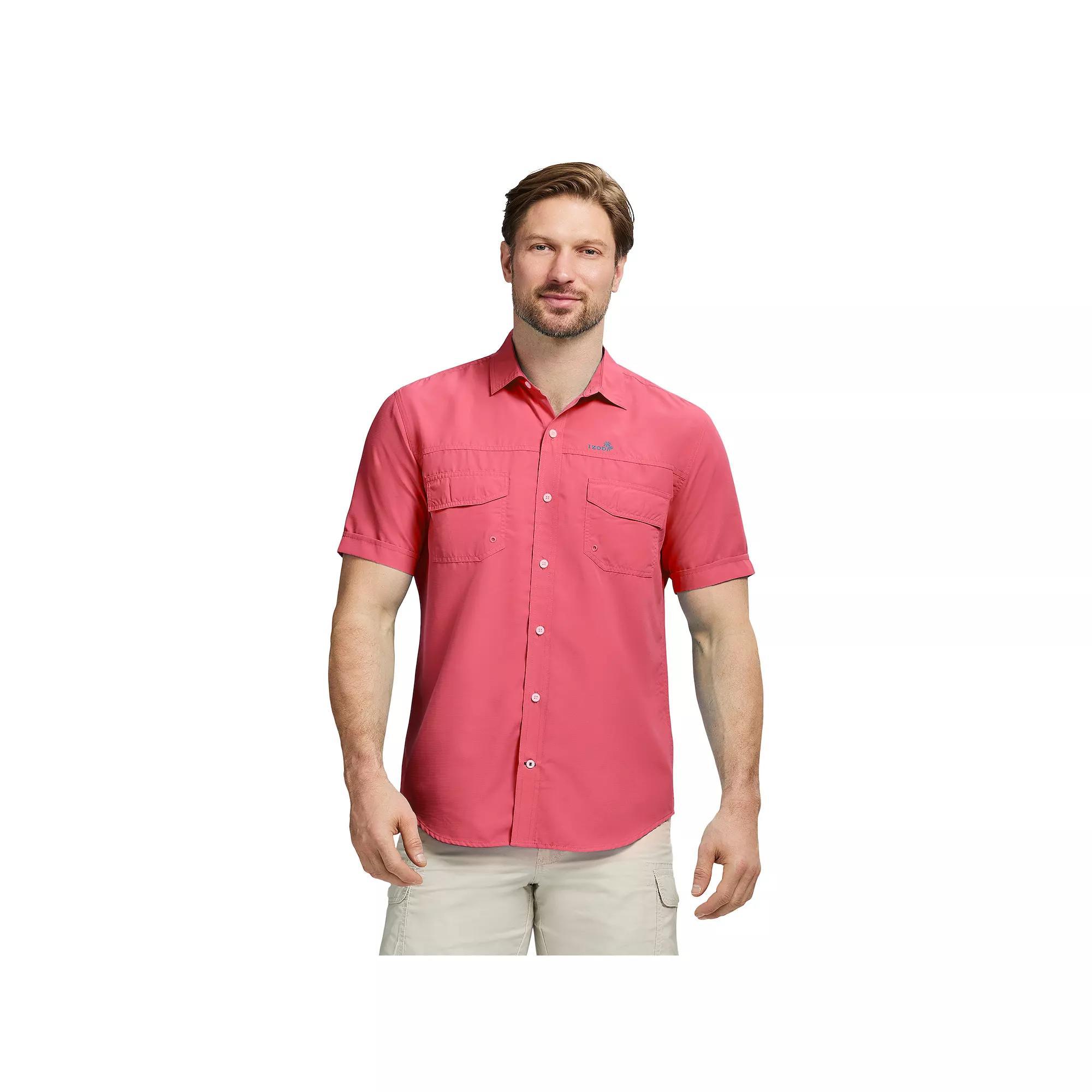 Men's IZOD Sunshield Performance Short Sleeve Button Down Shirt, Size: XXL, Holly Pink Solid Product Image