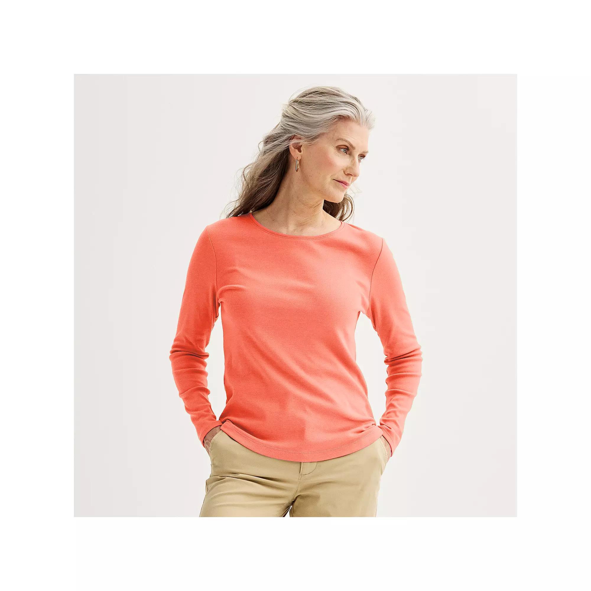 Petite Croft & Barrow® Crewneck Long-Sleeve Tee, Women's, Size: Medium Petite, Pamela Pink Product Image