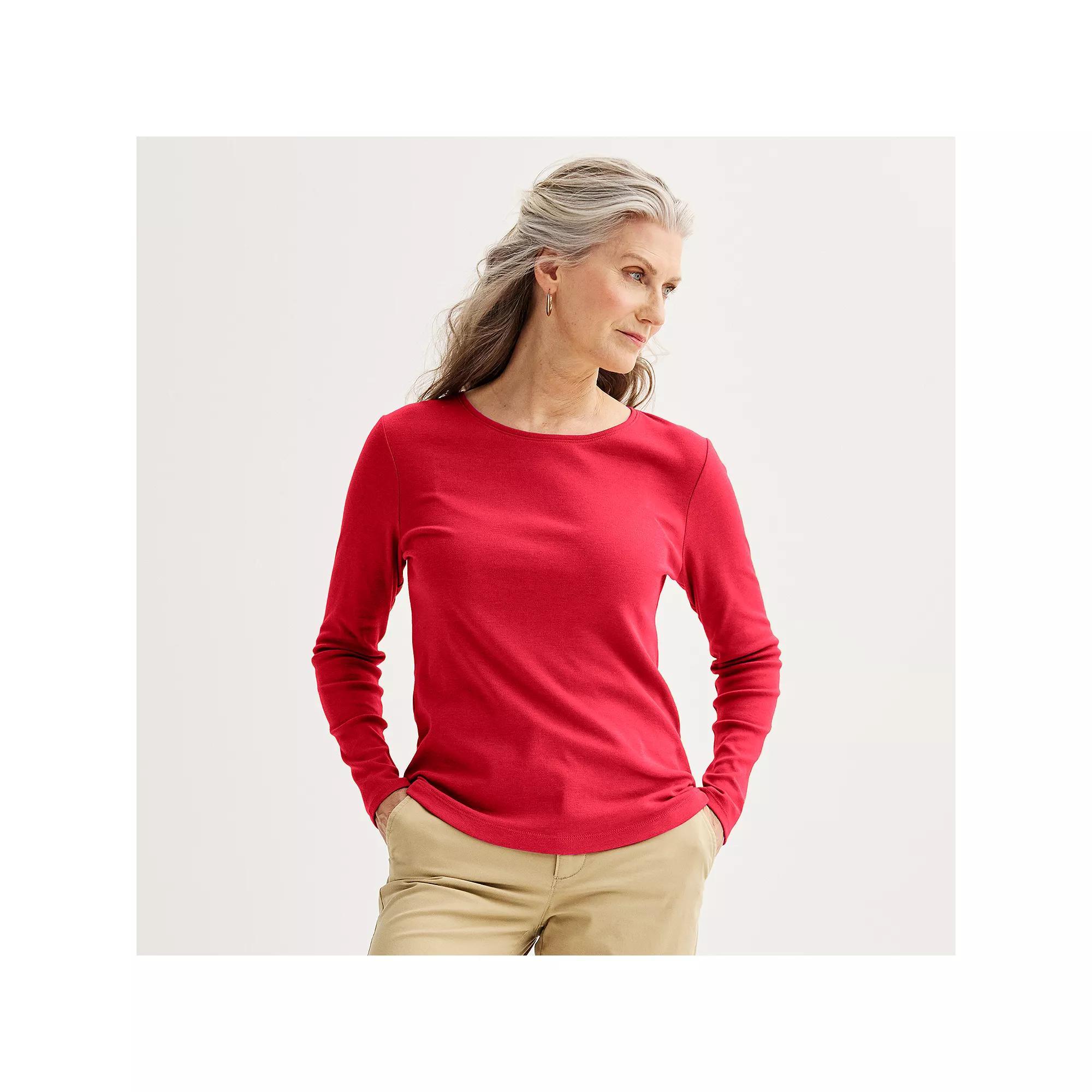 Women's Croft & Barrow® Essential Long-Sleeve Crewneck Tee, Size: XL, Chicago Red Product Image
