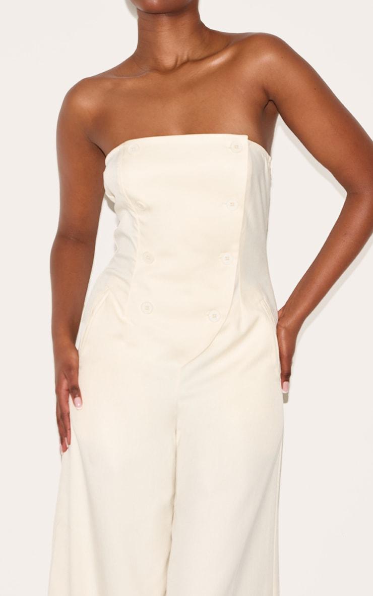 Cream Tailored Woven Button Up Wide Leg Bandeau Jumpsuit Product Image