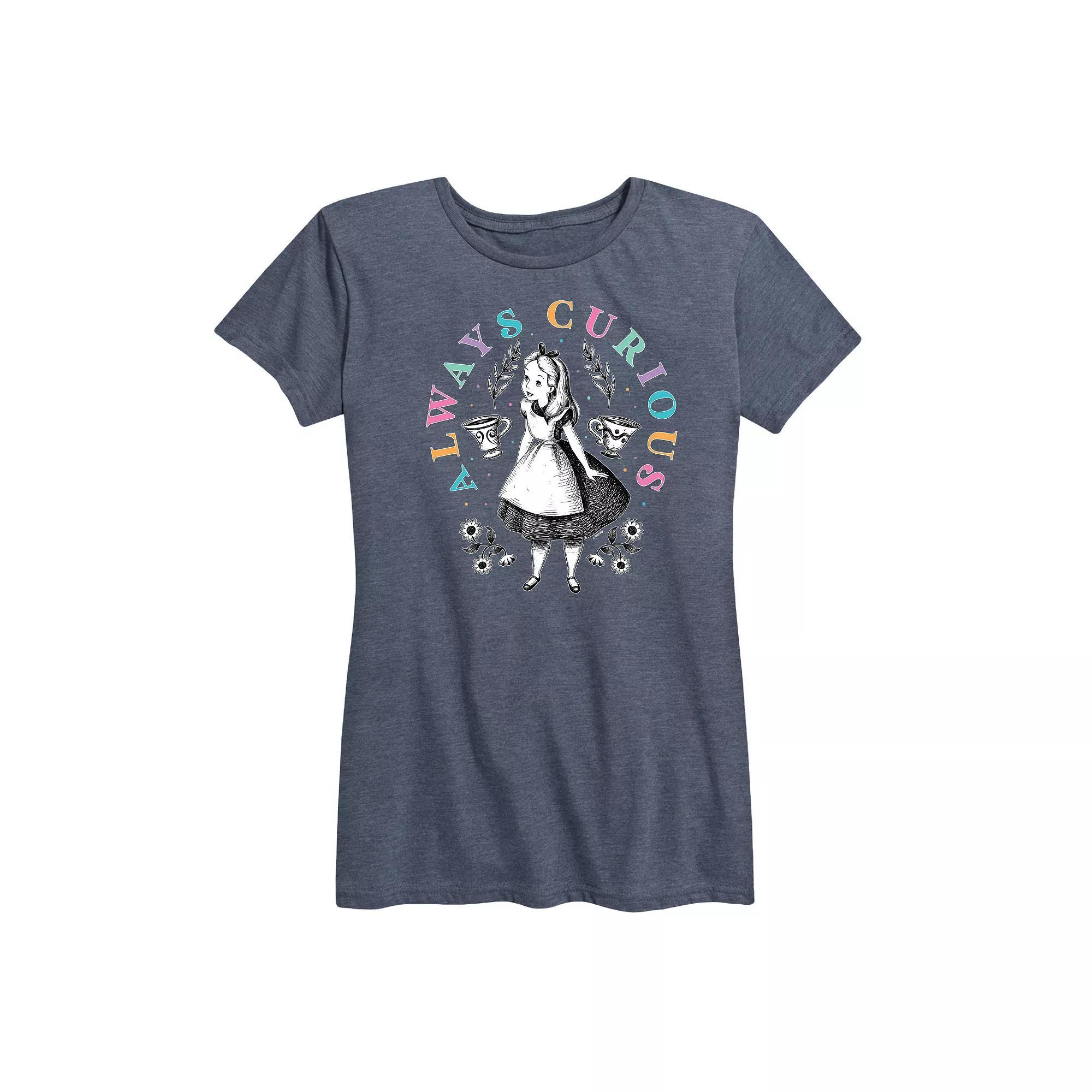 Disney's Alice in Wonderland Women's Always Curious Graphic Tee, Girl's, Size: Small, Grey Blue Product Image