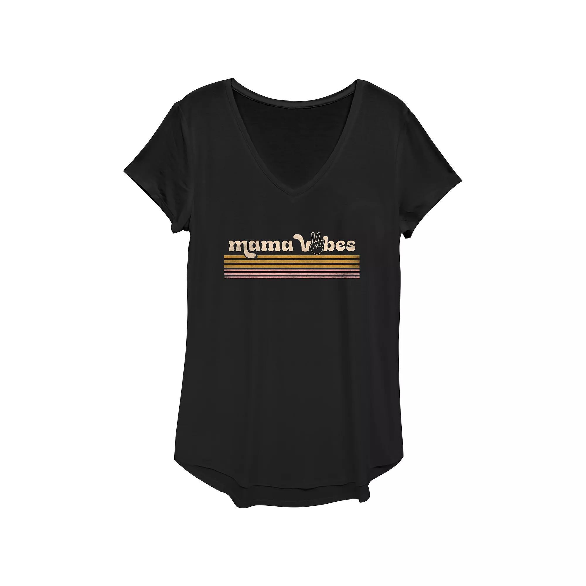 Women's Mama Vibes V-Neck Graphic Tee, Size: XS, Black Product Image