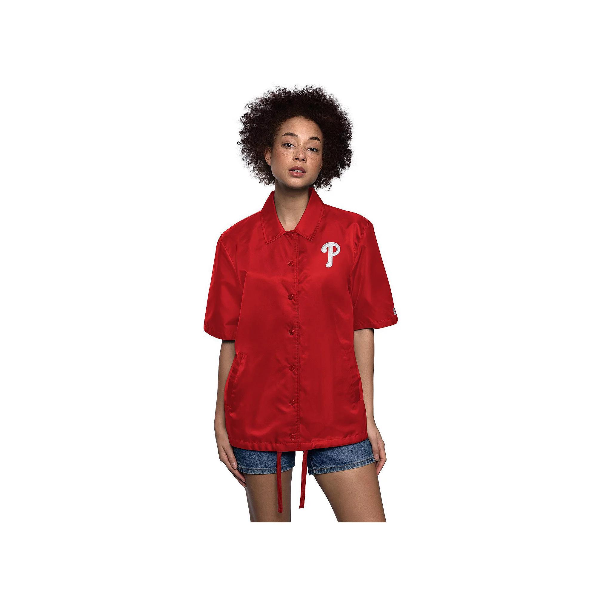 Women's Starter Royal Los Angeles Dodgers High Post Short Sleeve Full-Snap Coaches Jacket,  Product Image