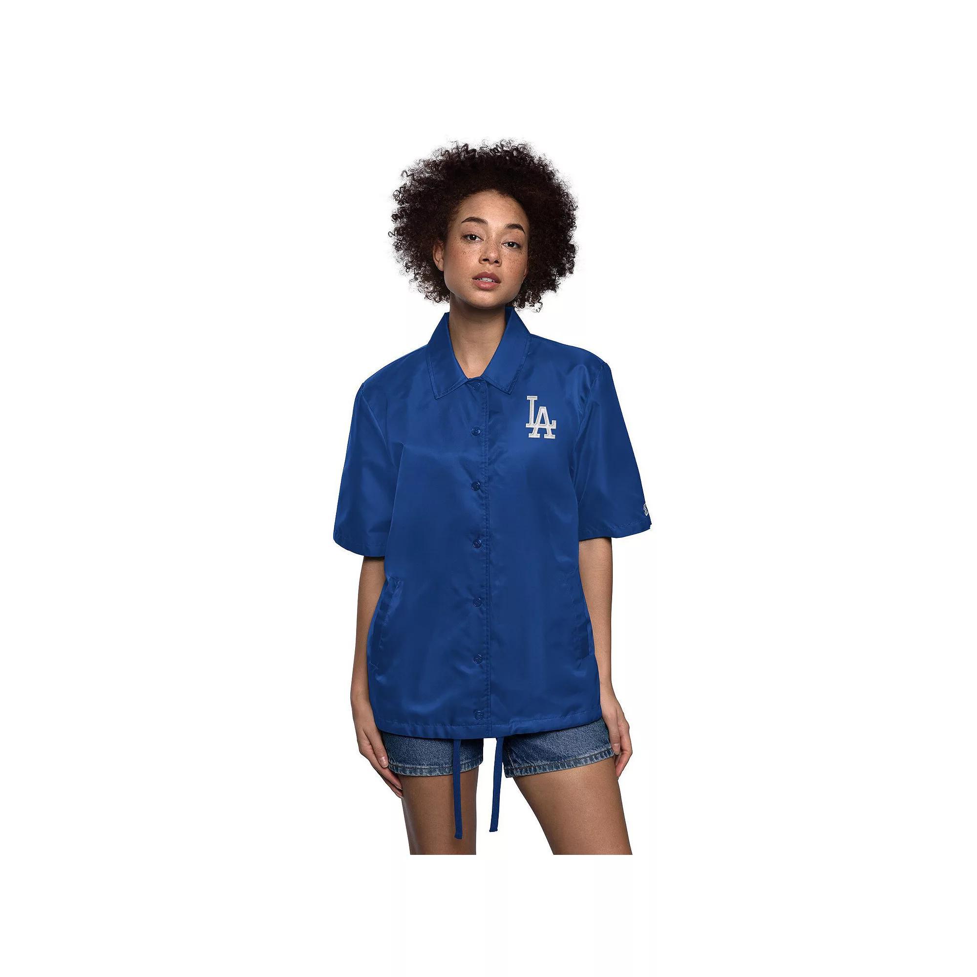 Women's Starter Royal Los Angeles Dodgers High Post Short Sleeve Full-Snap Coaches Jacket,  Product Image
