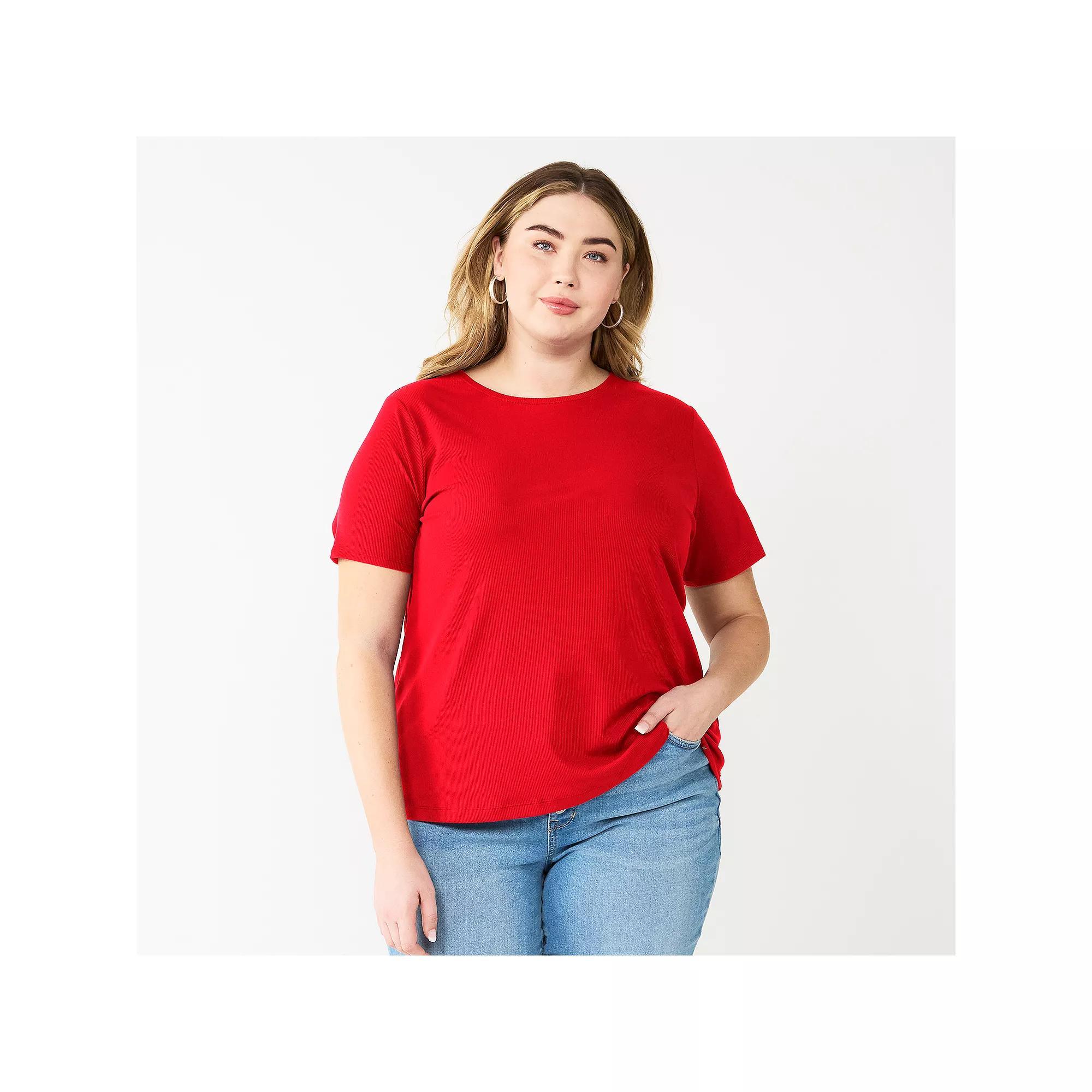 Plus Size Nine West Essential Crewneck Tee, Women's, Size: 0X, Raleigh Red Product Image