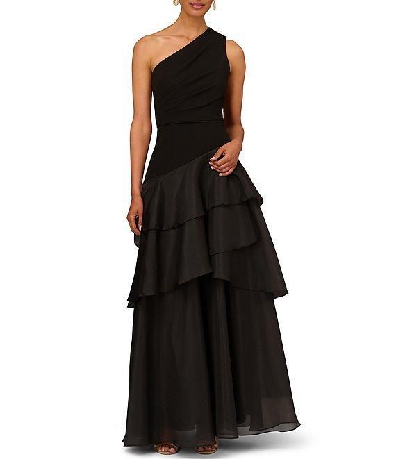 Aidan Mattox One Shoulder Tiered Ruffled Ball Gown Product Image