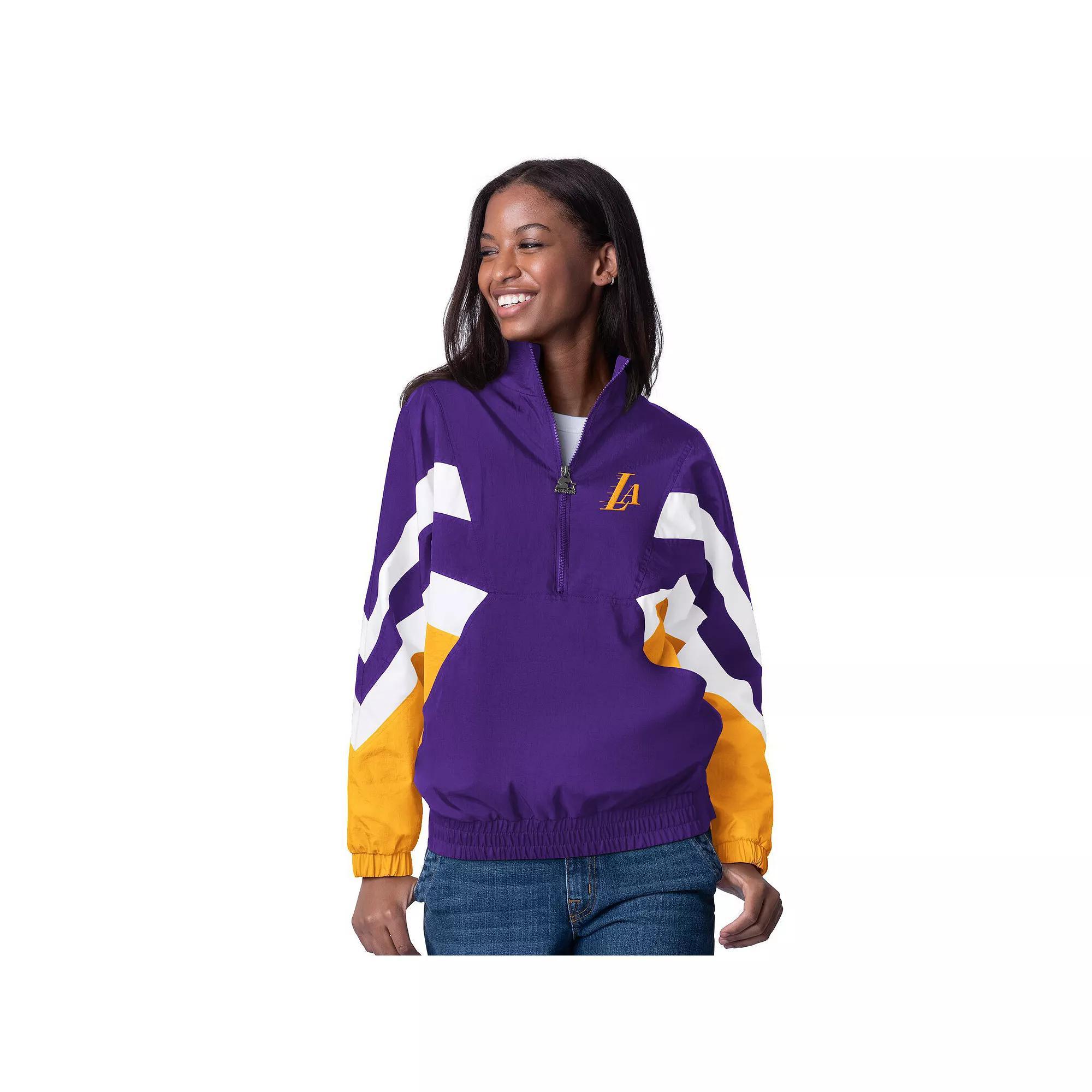 Womens Starter Los Angeles Lakers Renegade Oxford Half-Zip Jacket Product Image