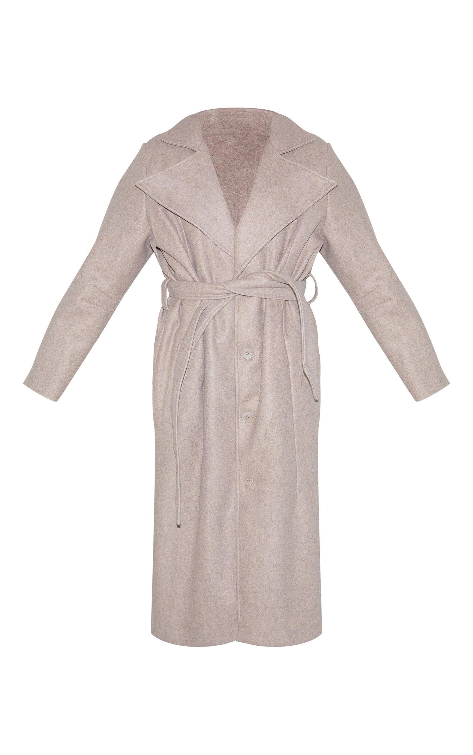 Taupe Oversized Wool Look Trench Coat Product Image