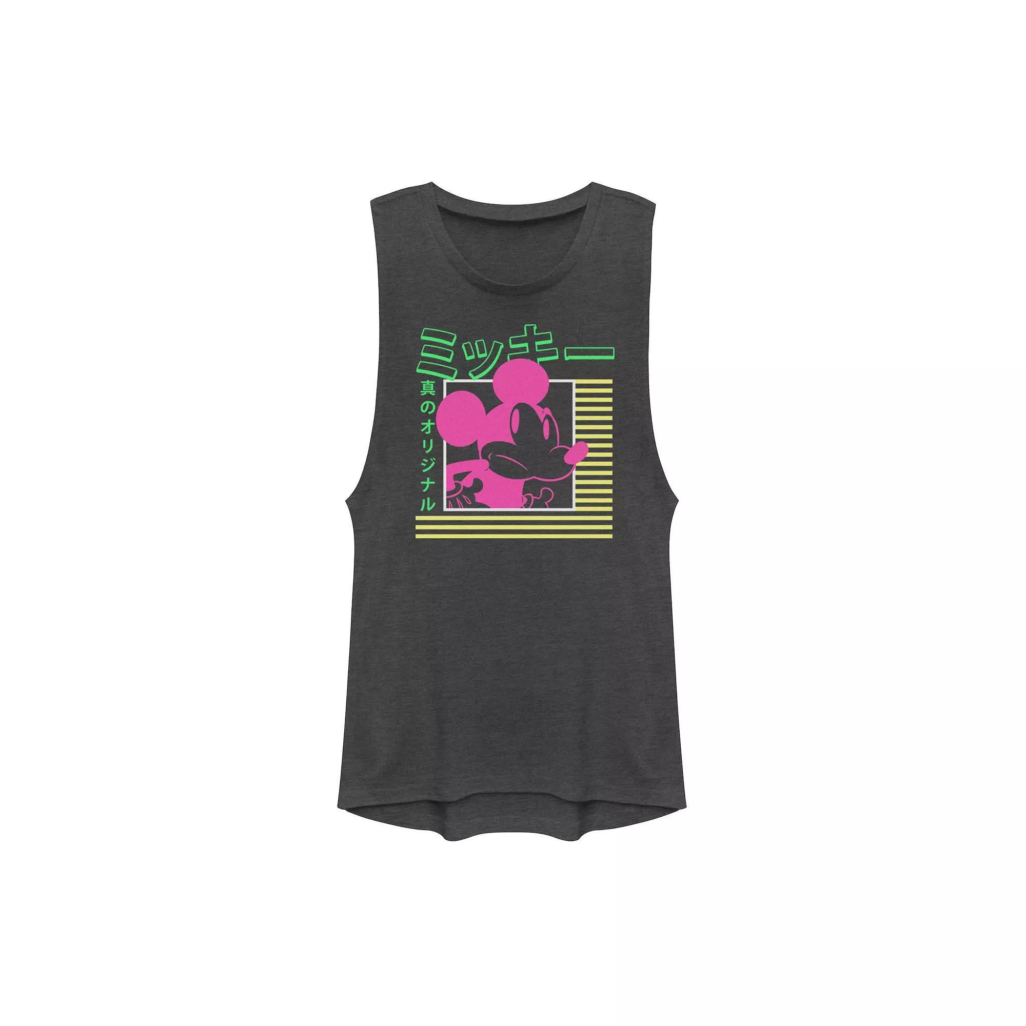 Disney's Mickey Mouse Vintage Kanji Neon Portrait Juniors' Muscle Graphic Tank Top, Girl's,  Product Image