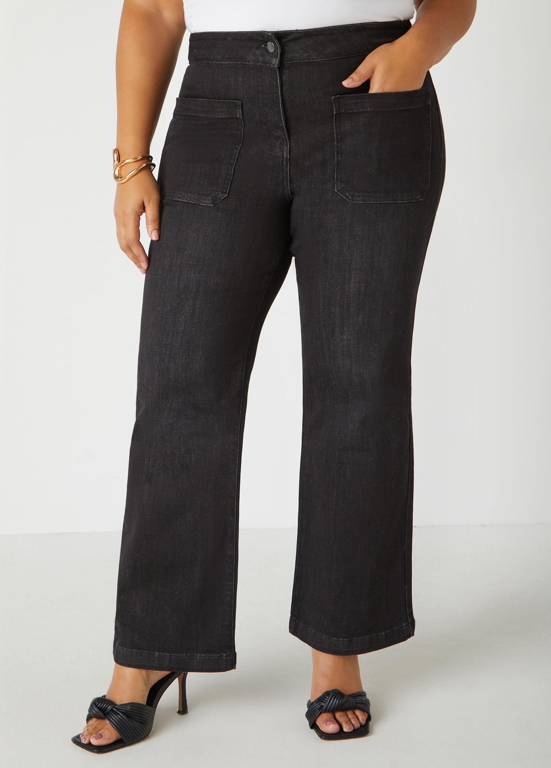 Plus Size Patch Pocket Flared Jeans Ashley Stewart Product Image