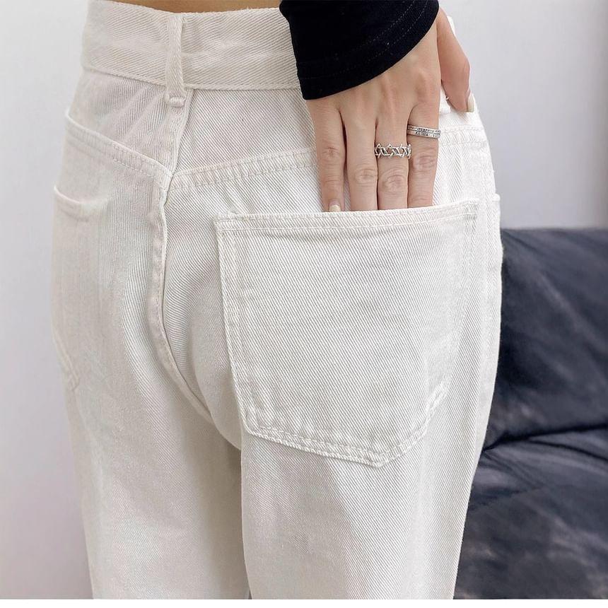 High Rise Plain Straight-Fit Wide-Leg Jeans Product Image