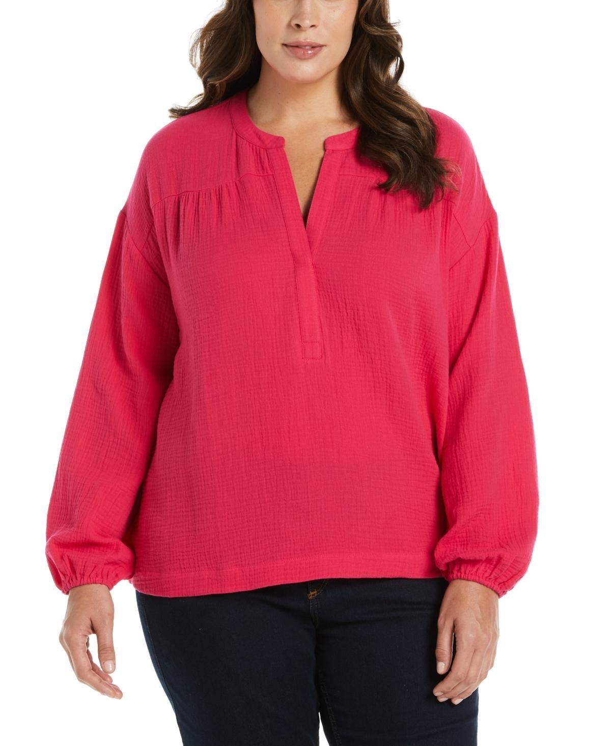 Ella Rafaella Plus Size Solid Gauze Long Sleeve Top Product Image