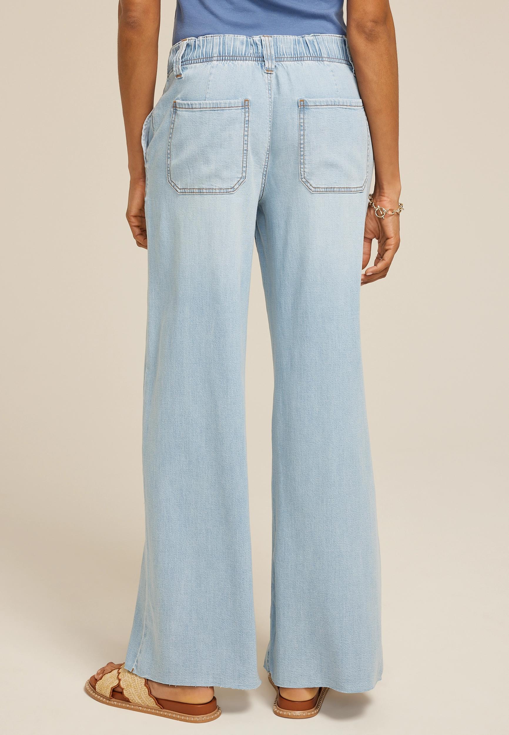 Soft Light High Rise Drawstring Wide Leg Jean Product Image