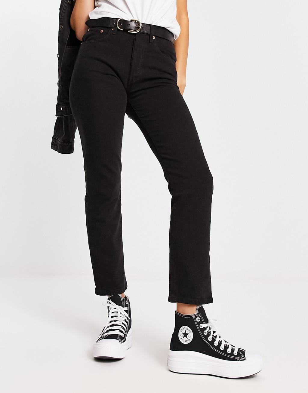 Levi's 501 straight fit crop jeans in black | ASOS Product Image