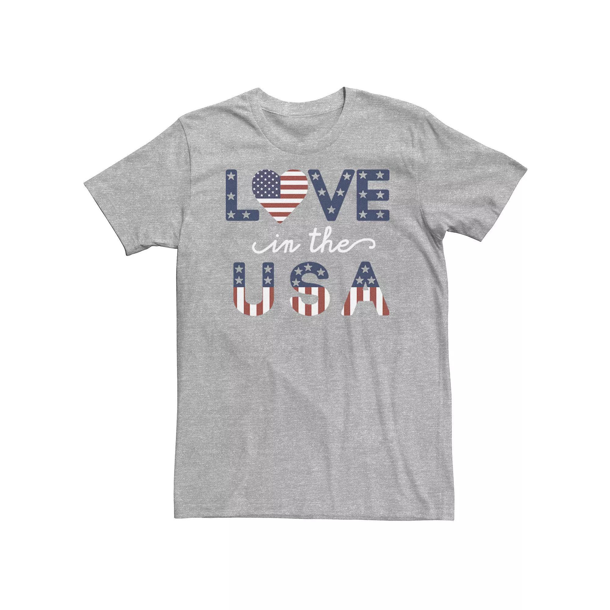 Big & Tall Americana "Love In The USA" Flag Text Tee, Men's, Size: 4XL, Athletic Grey Product Image