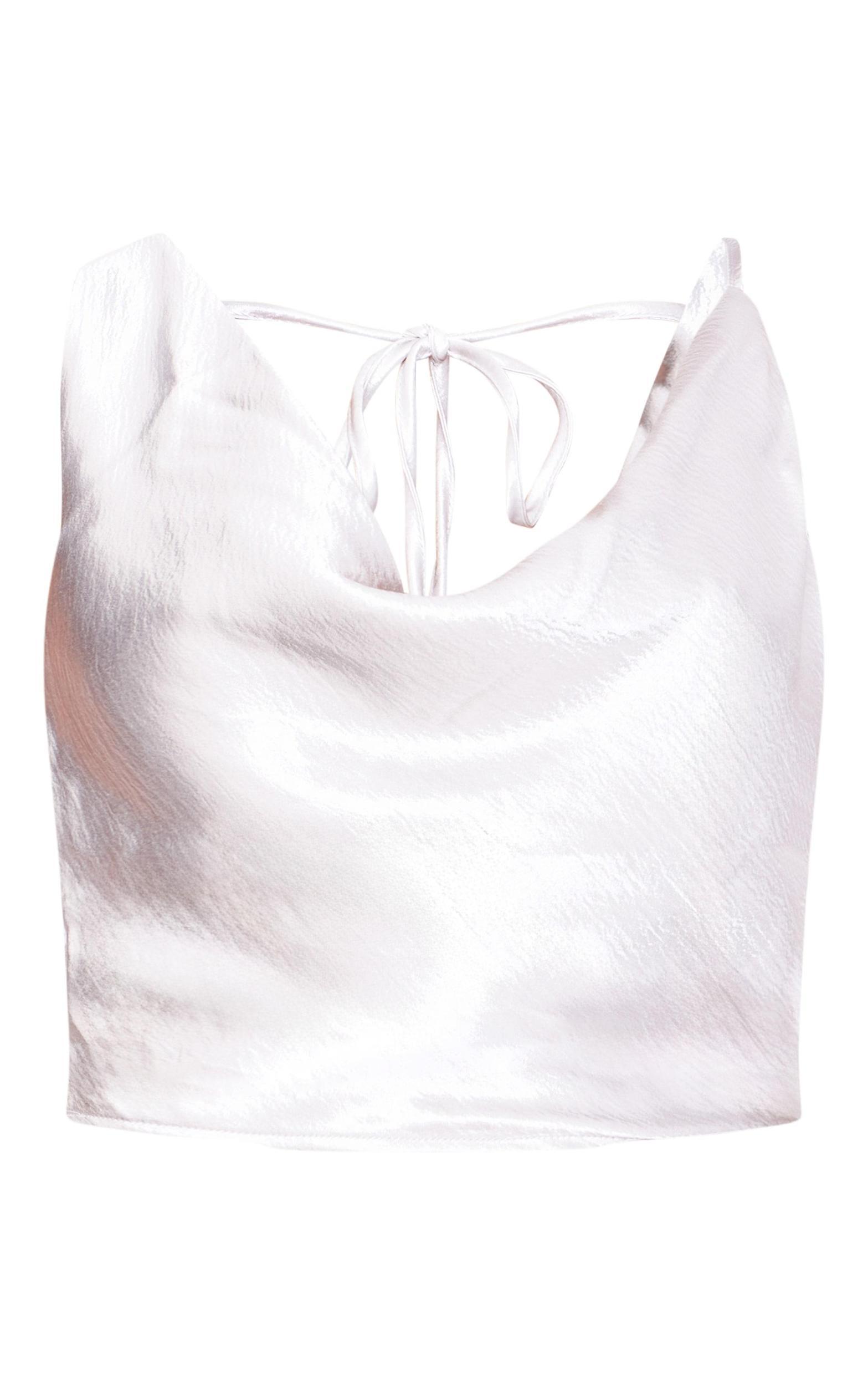 Grey Metallic Satin Cowl Long Top Product Image