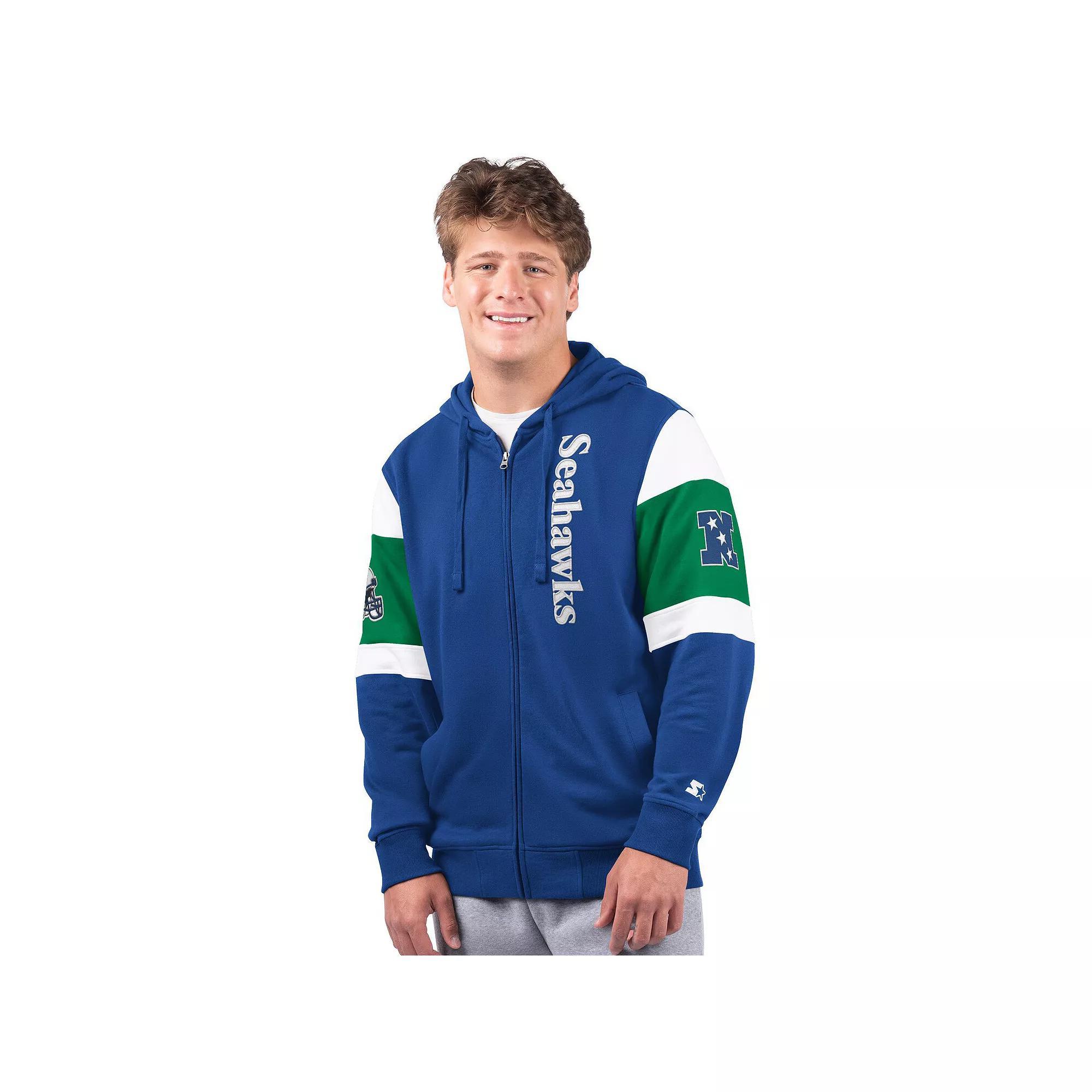 Men's Starter Royal Seattle Seahawks Extreme Vintage Logo Full-Zip Hoodie,  Product Image
