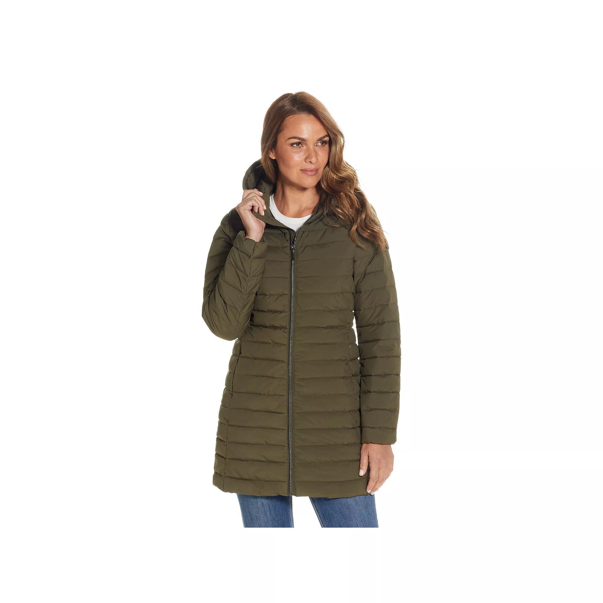 Women's Weathercast Hooded Channel Quilted Puffer Jacket, Size: Large, Dusty Green Product Image