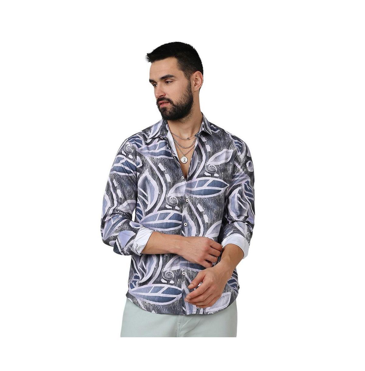 Campus Sutra Mens Charcoal Grey & Prussian Blue Marble Foliage Shirt Product Image