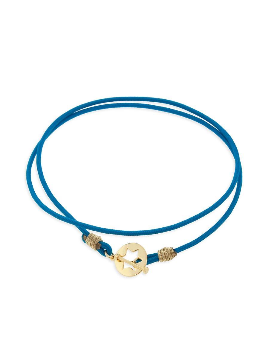 Mens 14K Yellow Gold & Braided Cord Bracelet Product Image