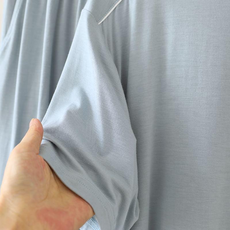 Pajama Set: Short-Sleeve Round Neck Two Tone T-Shirt + Lounge Shorts Product Image