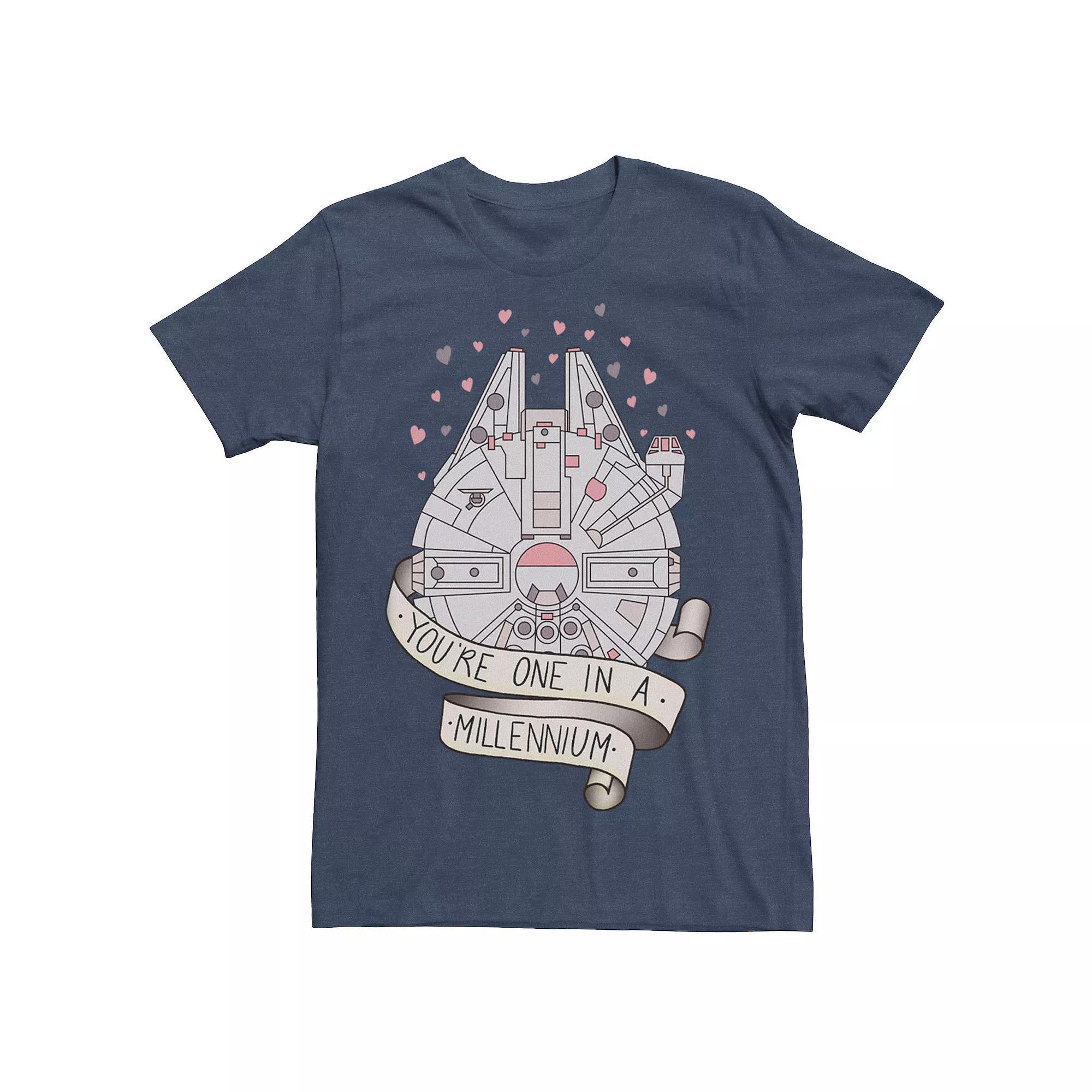 Men's Star Wars Millennium Falcon "You're One In A Millennium" Tee, Size: Medium, Navy Grey Product Image