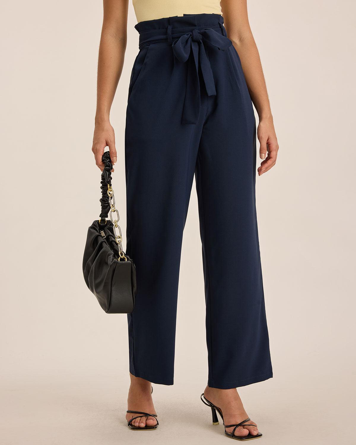 Blue Ruched Straight Pants Product Image
