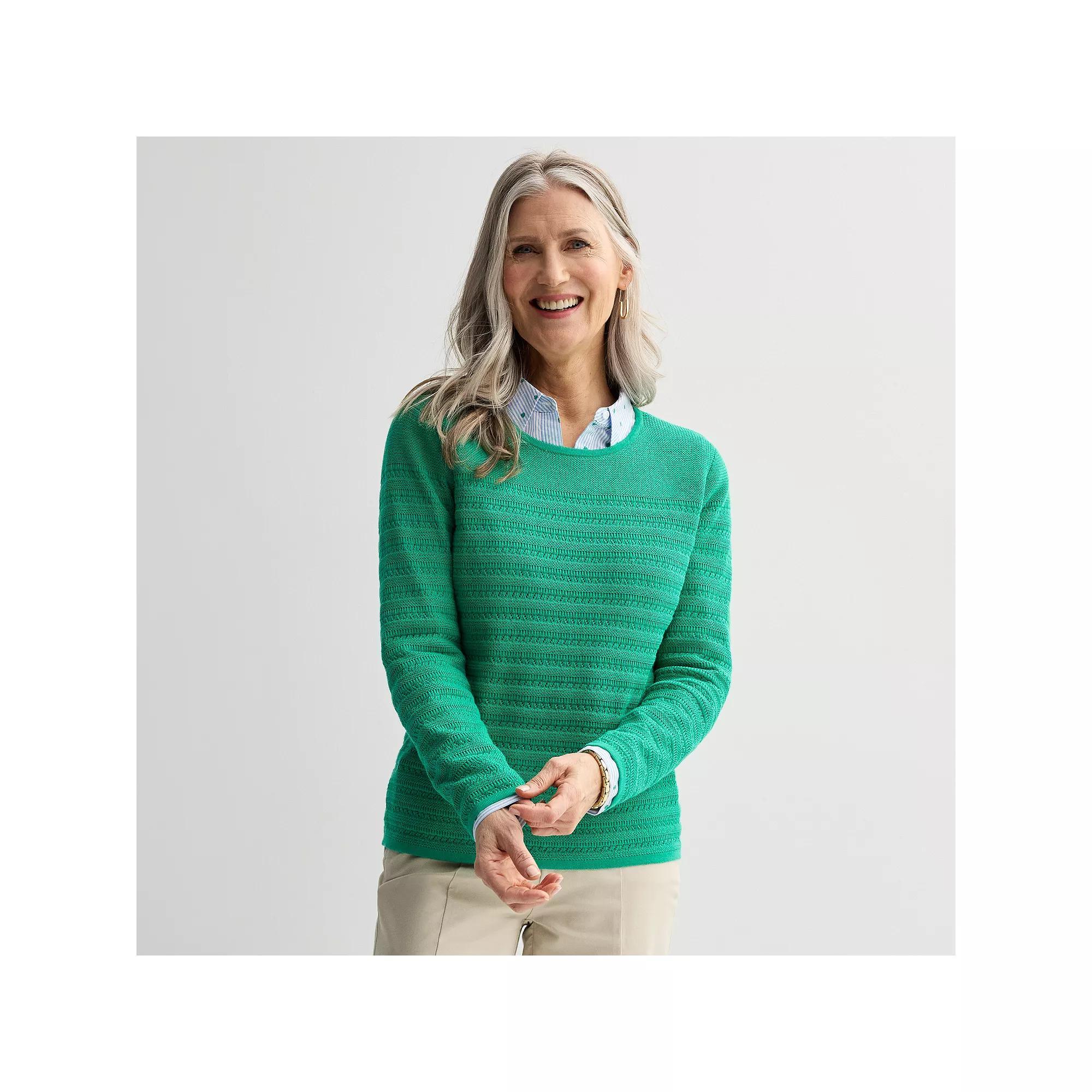 Women's Croft & Barrow® Crewneck Yoke Textured Pullover Sweater, Size: XXL, Greenway Product Image