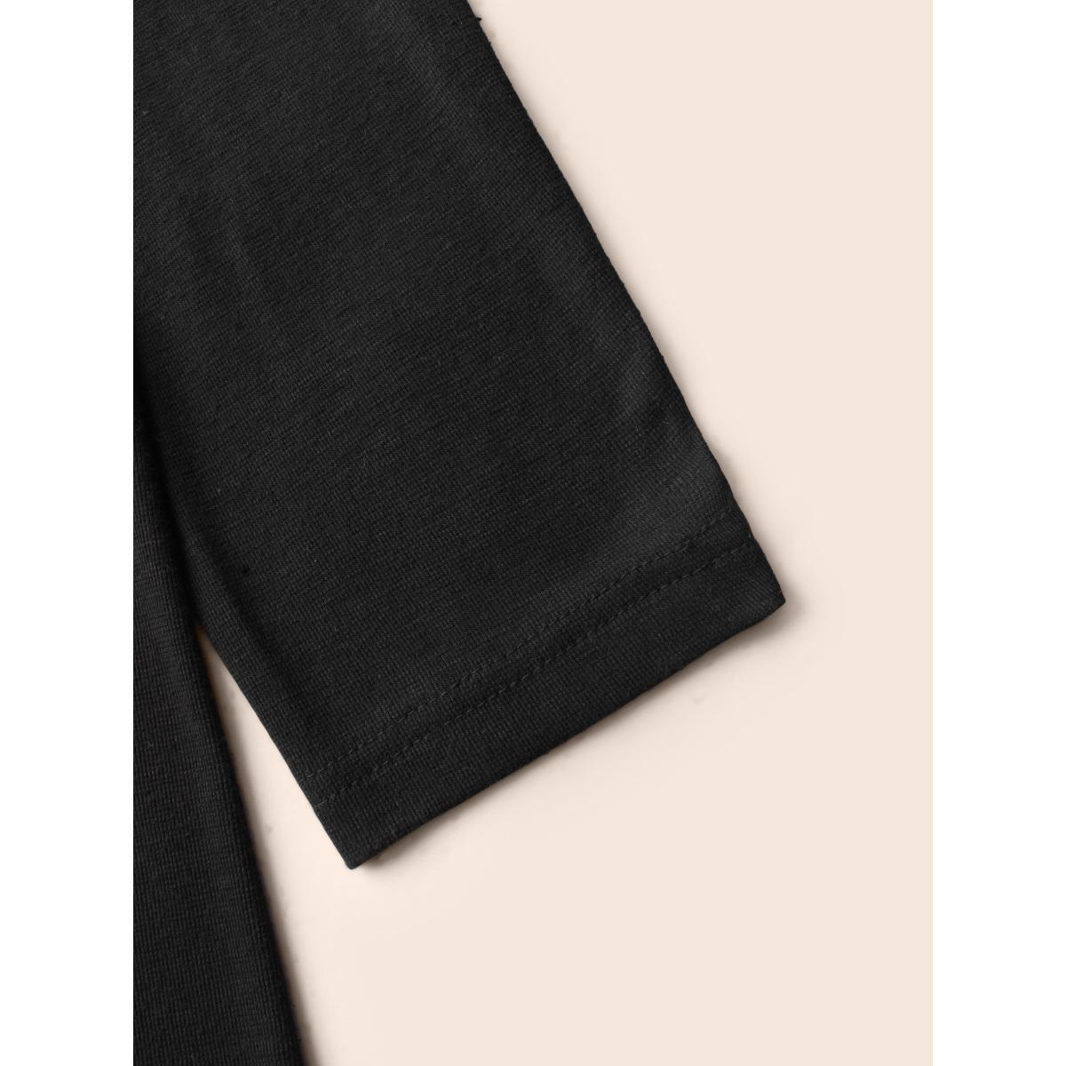 Plus Size Mock Neck Mesh Patchwork Stretchy T-shirt Black Women Casual See through Stand-up collar Everyday T-shirts BloomChic 22-24/3X Product Image